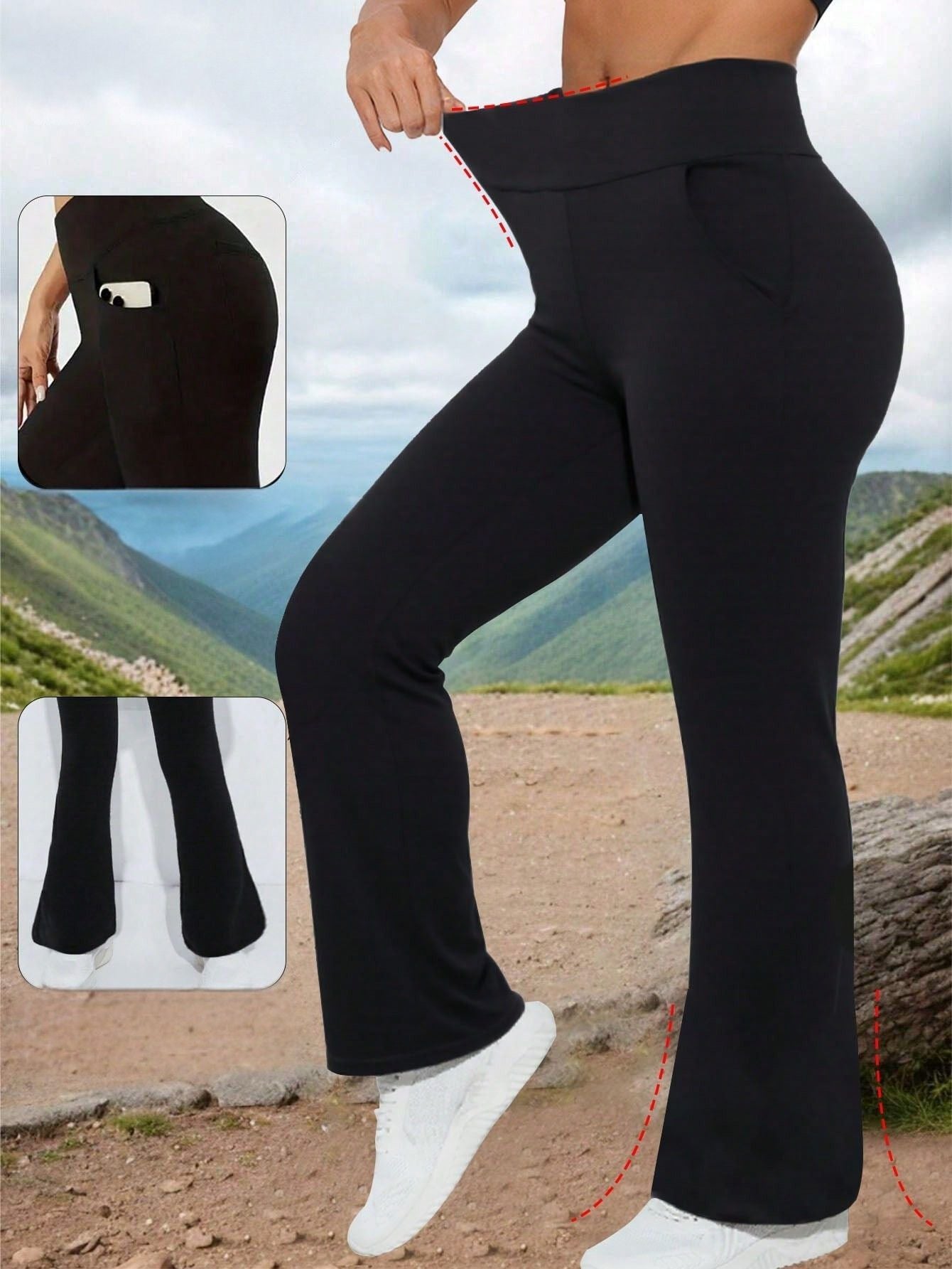 Calça Legging Flare Cintura Alta Com Bolsos Laterais