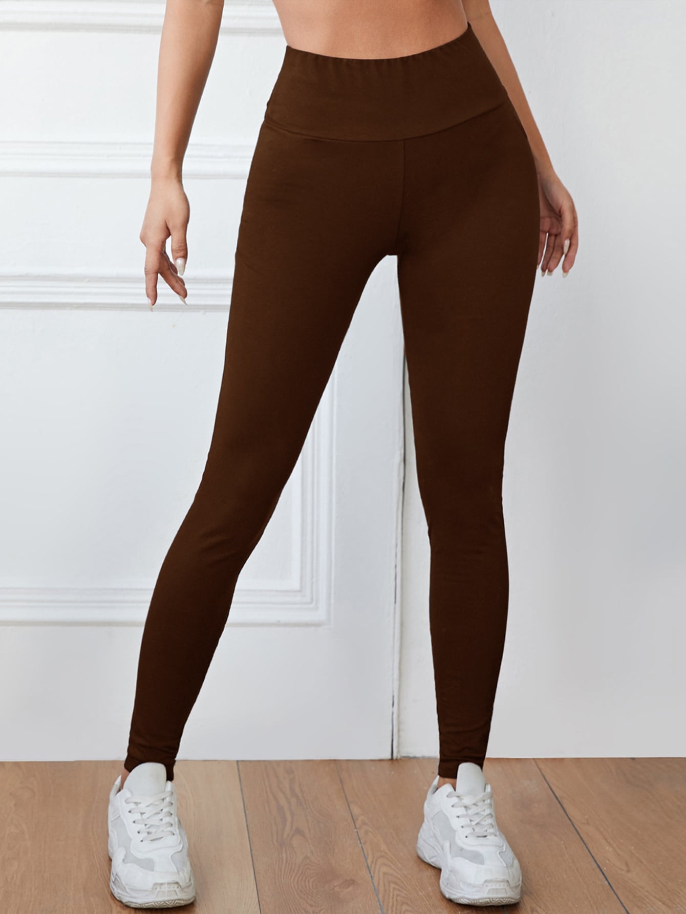 Calça Legging Em Algodão Com Cós Alto Confortável