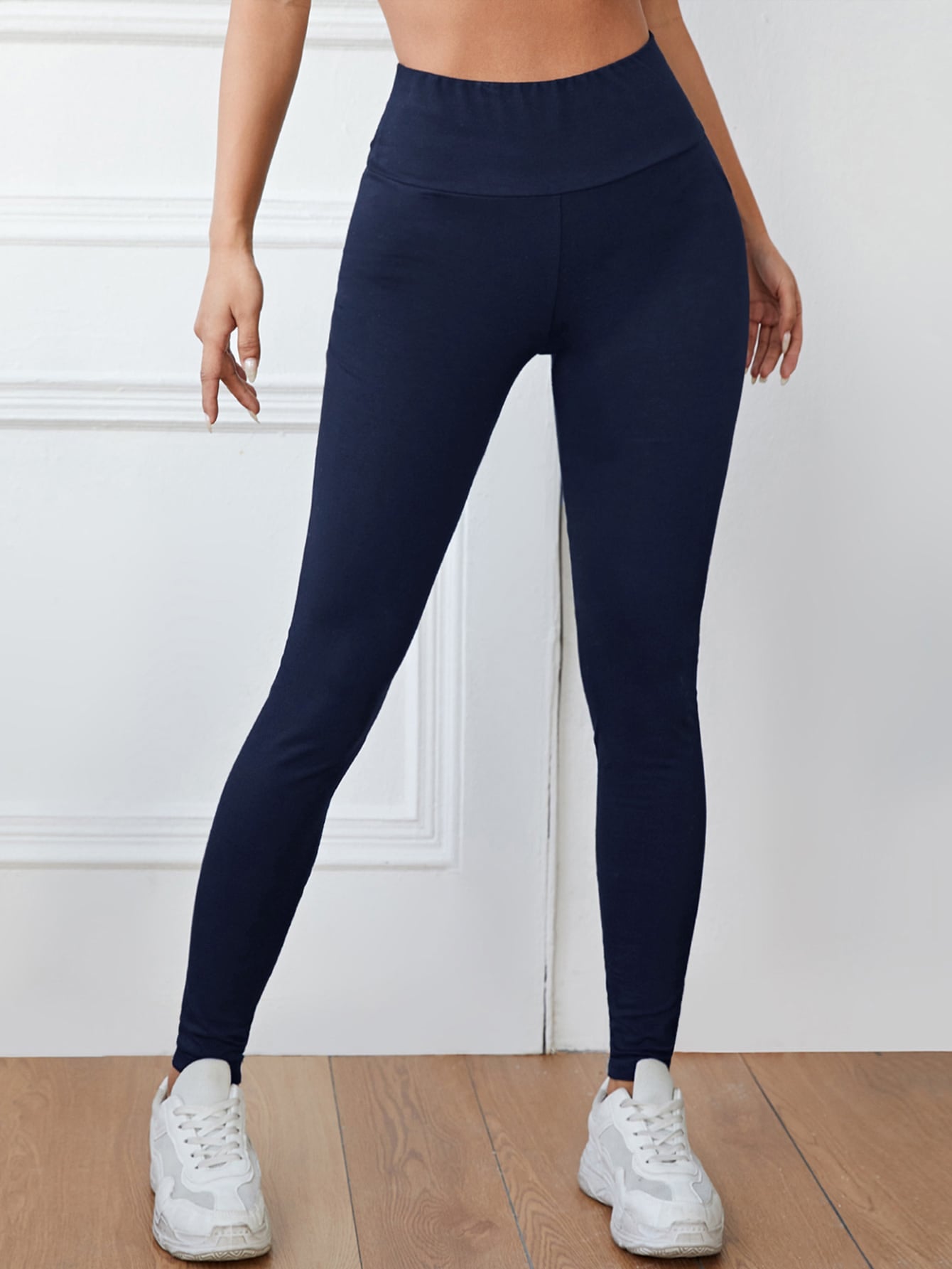 Calça Legging Em Algodão Com Cós Alto Confortável