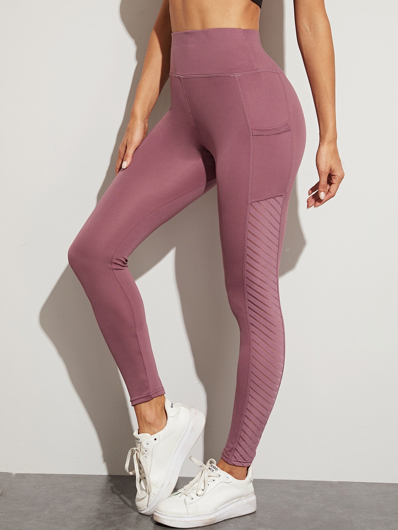 Calça Legging Cintura Alta Com Bolsos E Recortes Fashion