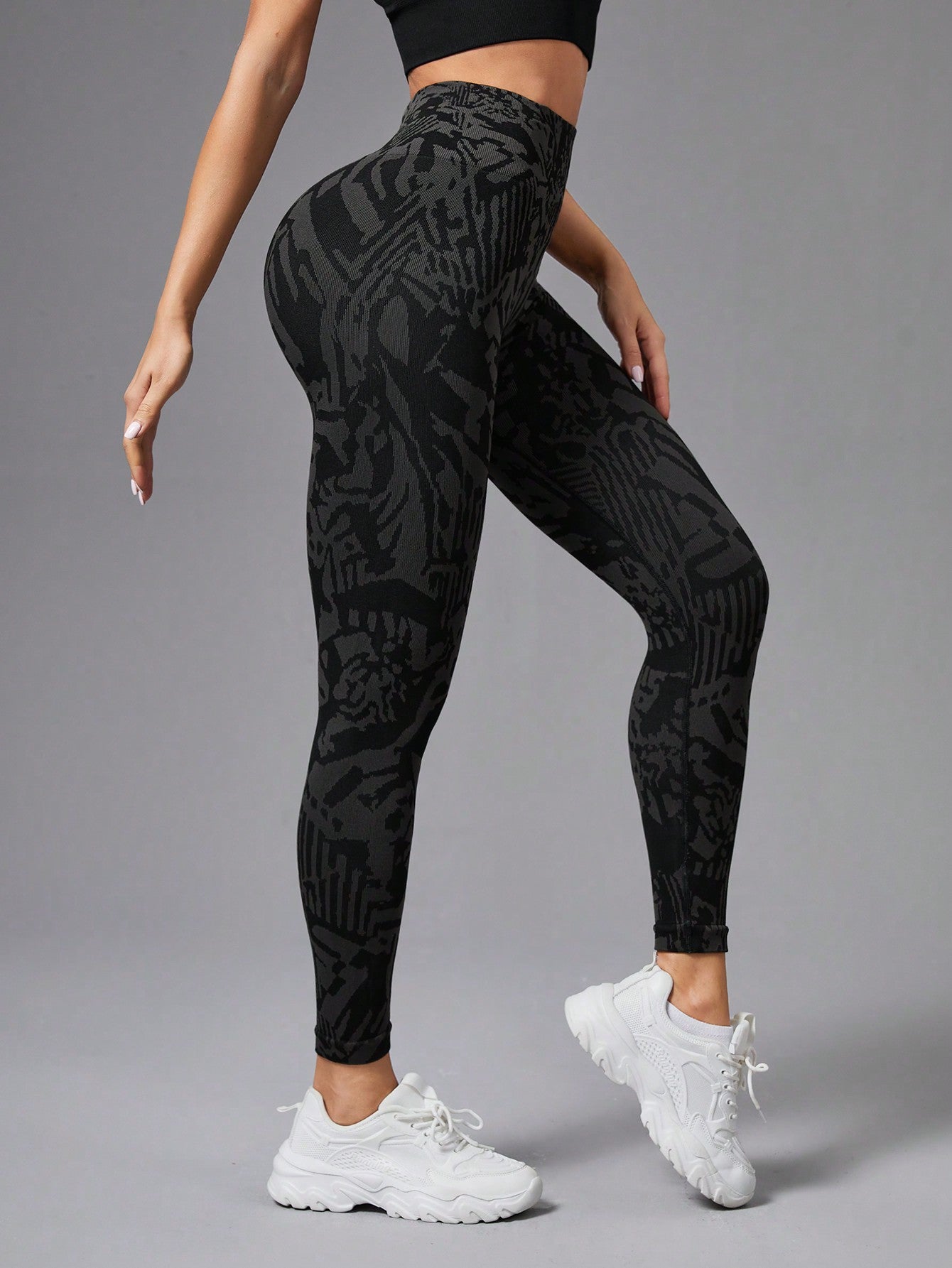 Calça Legging Cintura Alta Estampa Abstrata Sem Costura