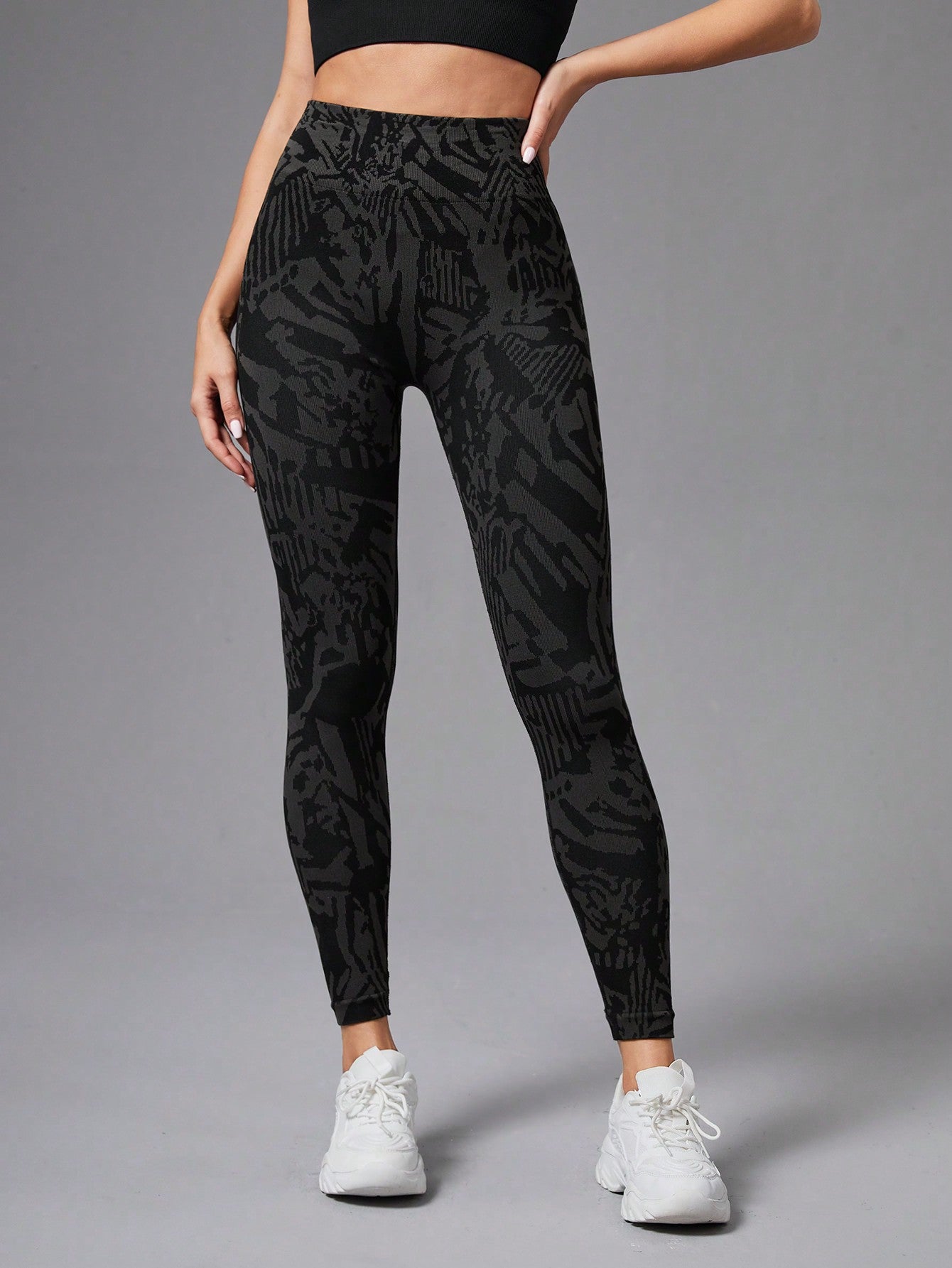 Calça Legging Cintura Alta Estampa Abstrata Sem Costura
