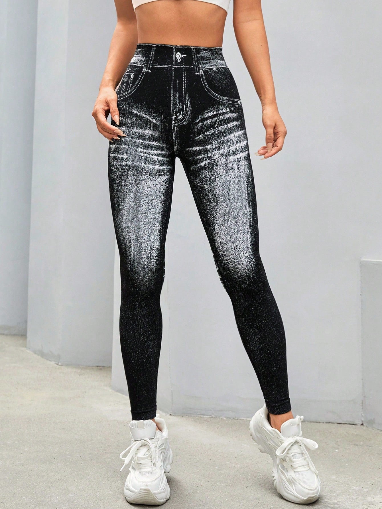 Calça Legging Fashion Estilo Jeans Lavagem Estonada
