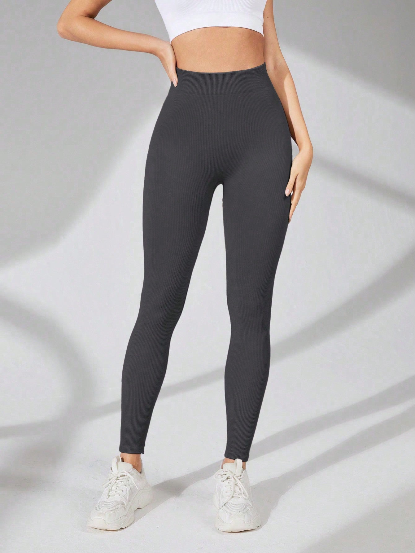 Calça Legging Básica Canelada Com Cintura Alta