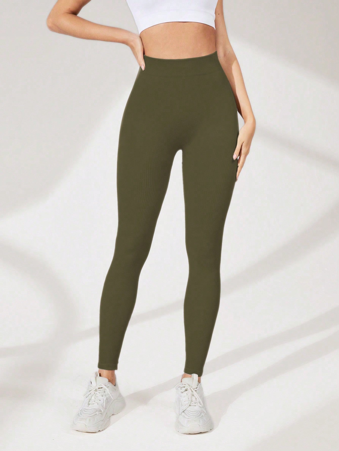 Calça Legging Básica Canelada Com Cintura Alta