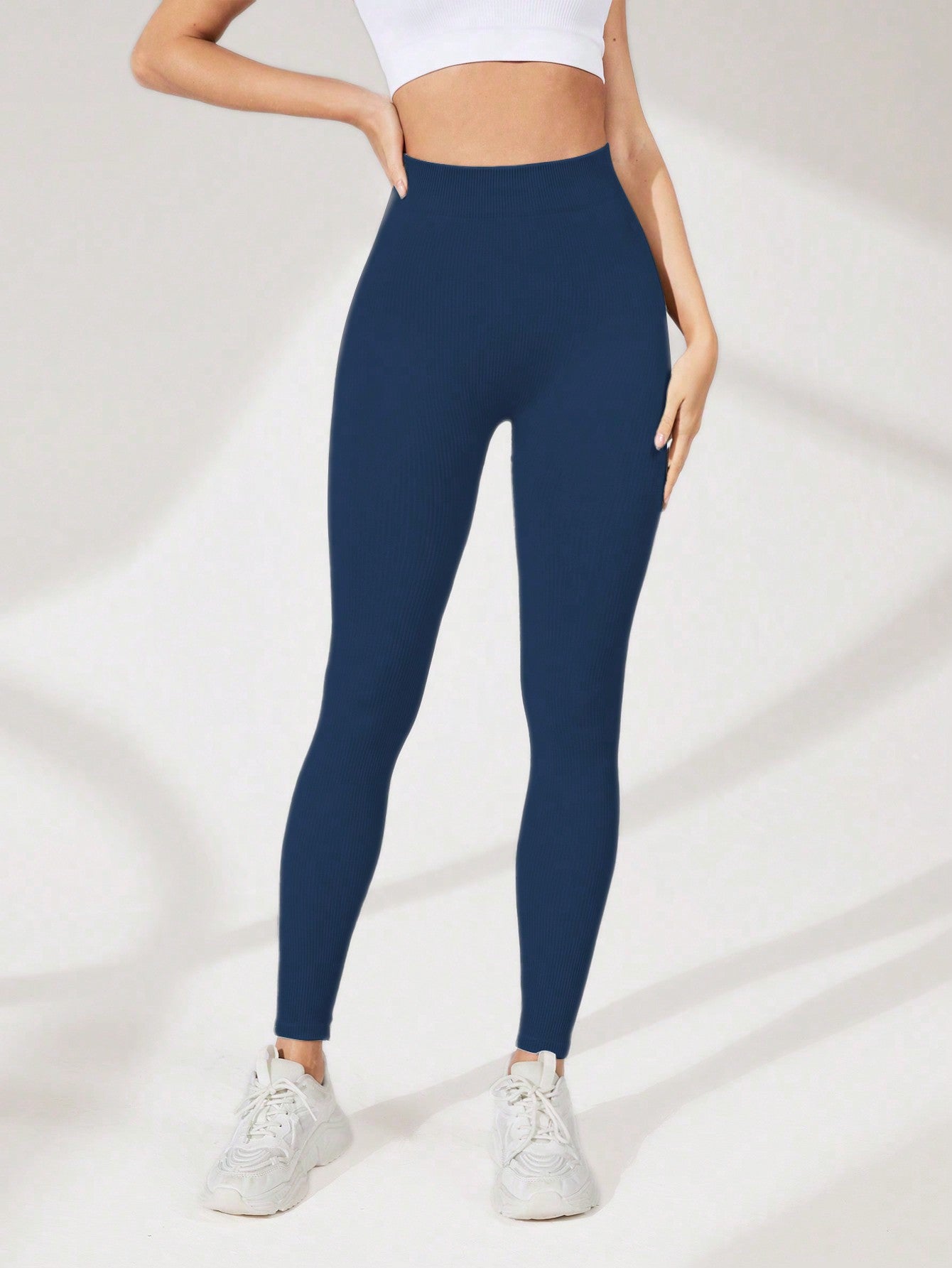 Calça Legging Básica Canelada Com Cintura Alta