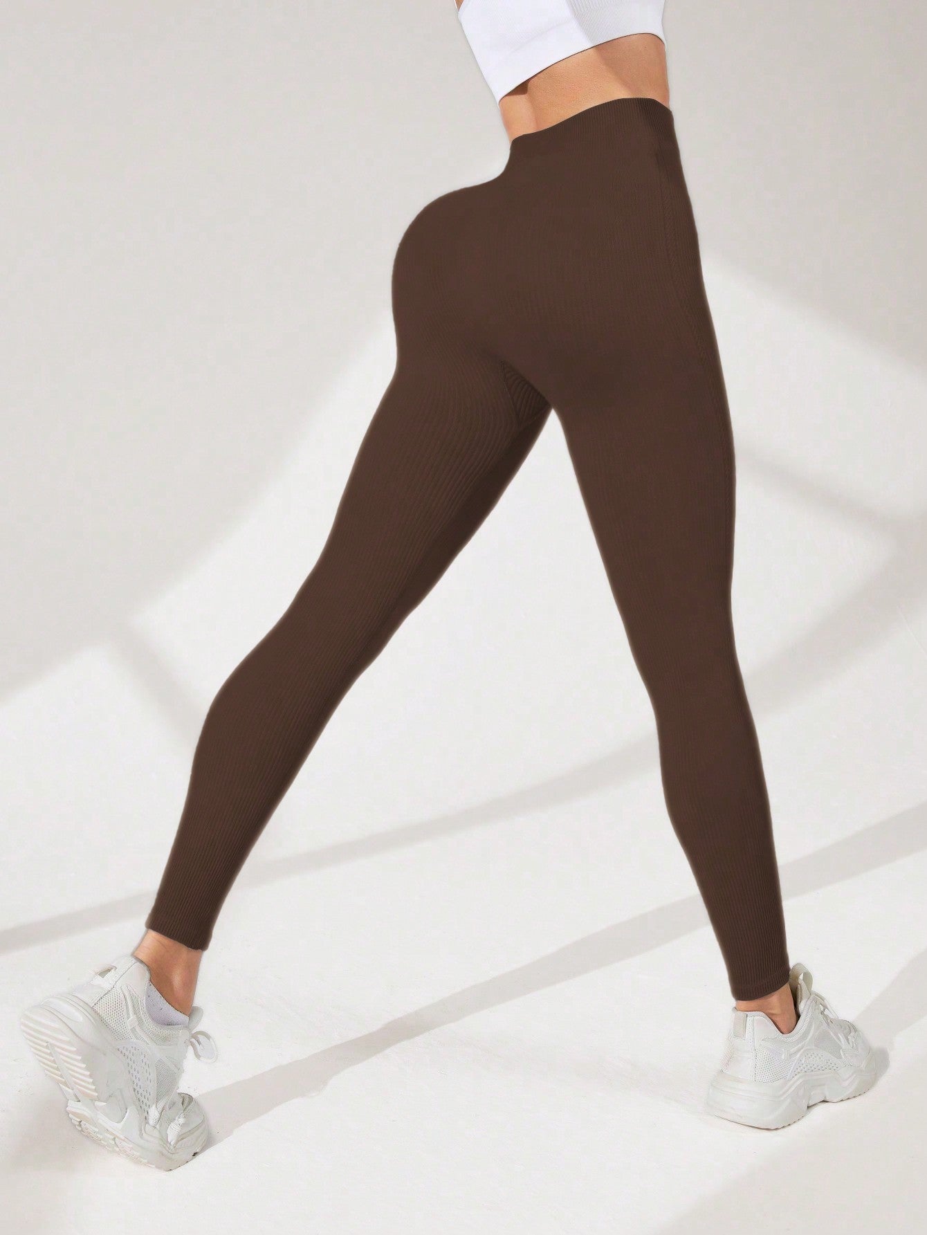 Calça Legging Básica Canelada Com Cintura Alta