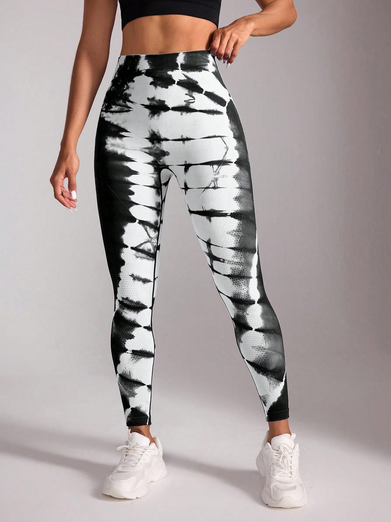 Calça Legging Fitness Tie Dye Cintura Alta Design V Costas