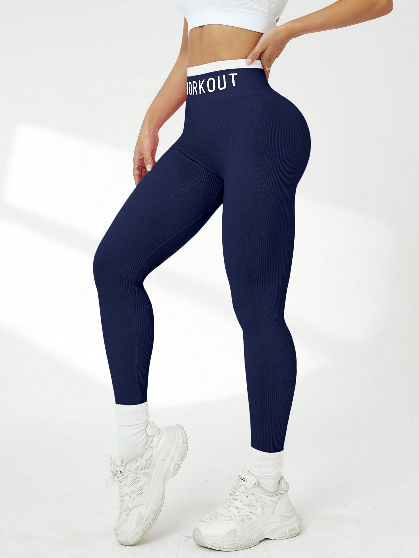 Calça Legging Canelada Cintura Alta Com Compressão Workout