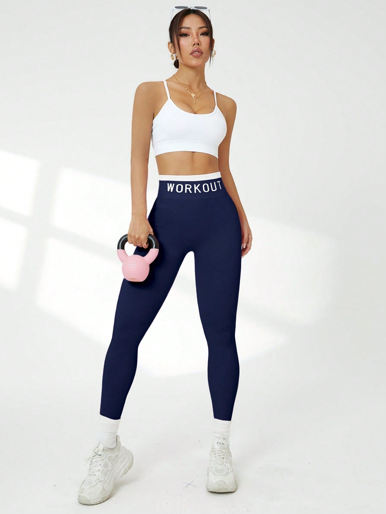 Calça Legging Canelada Cintura Alta Com Compressão Workout