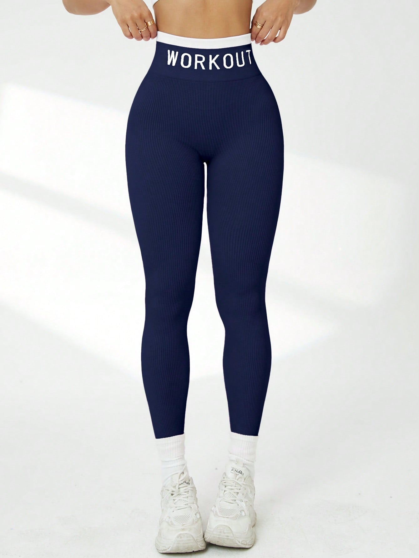 Calça Legging Canelada Cintura Alta Com Compressão Workout