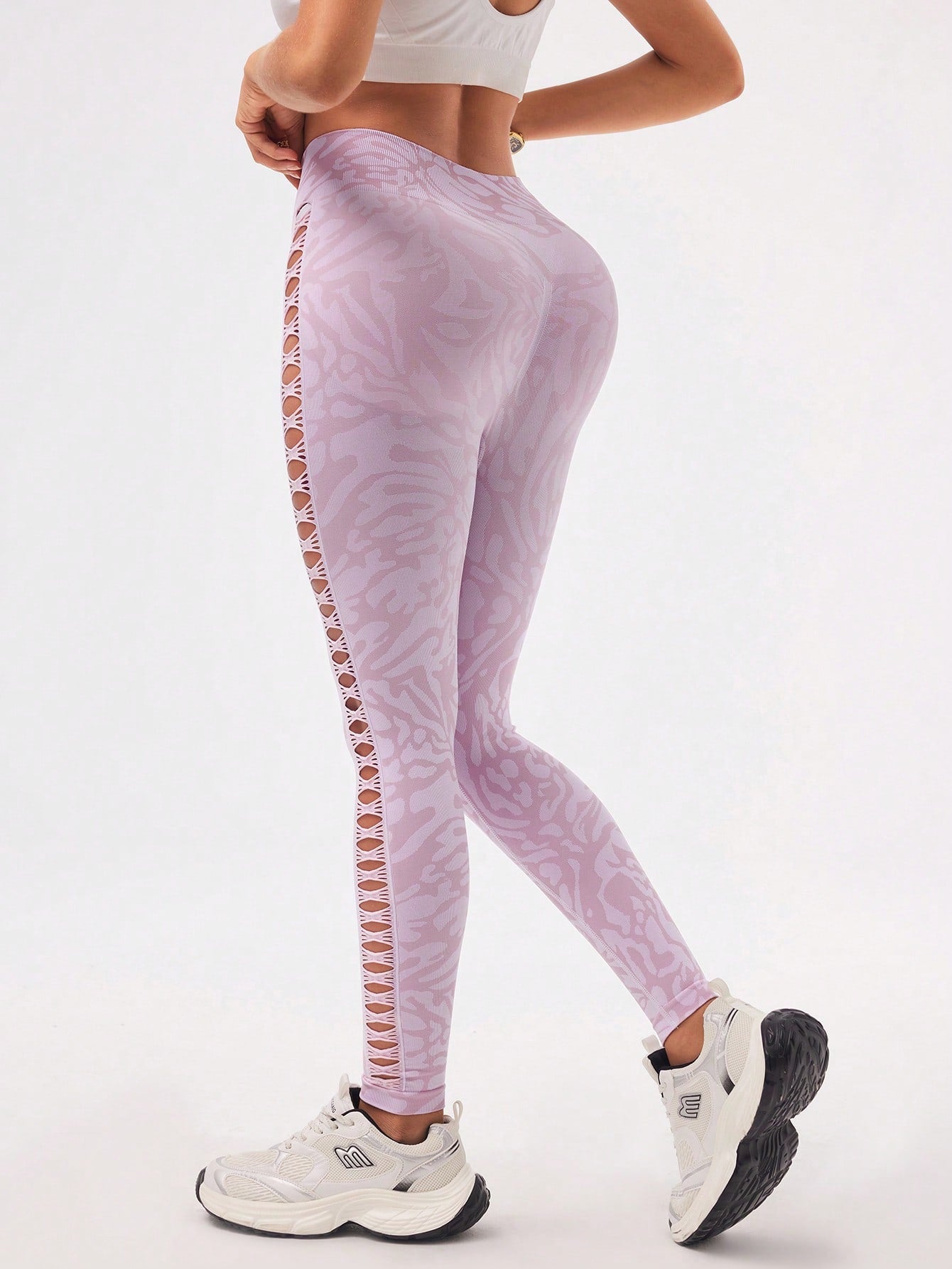 Calça Legging Estampada Sem Costura Com Recortes Laterais