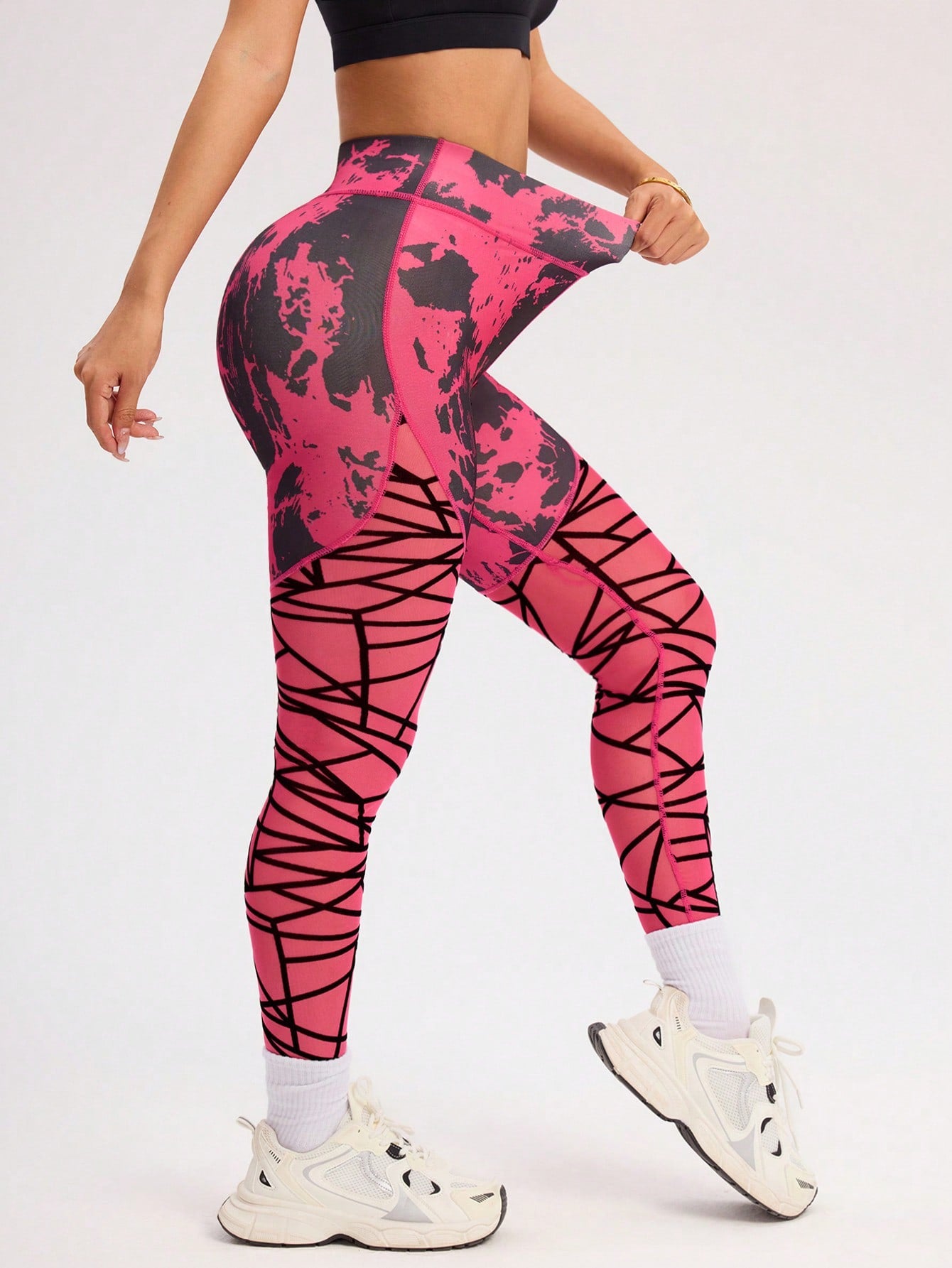 Calça Legging Fashion Estampa Abstrata Com Recortes
