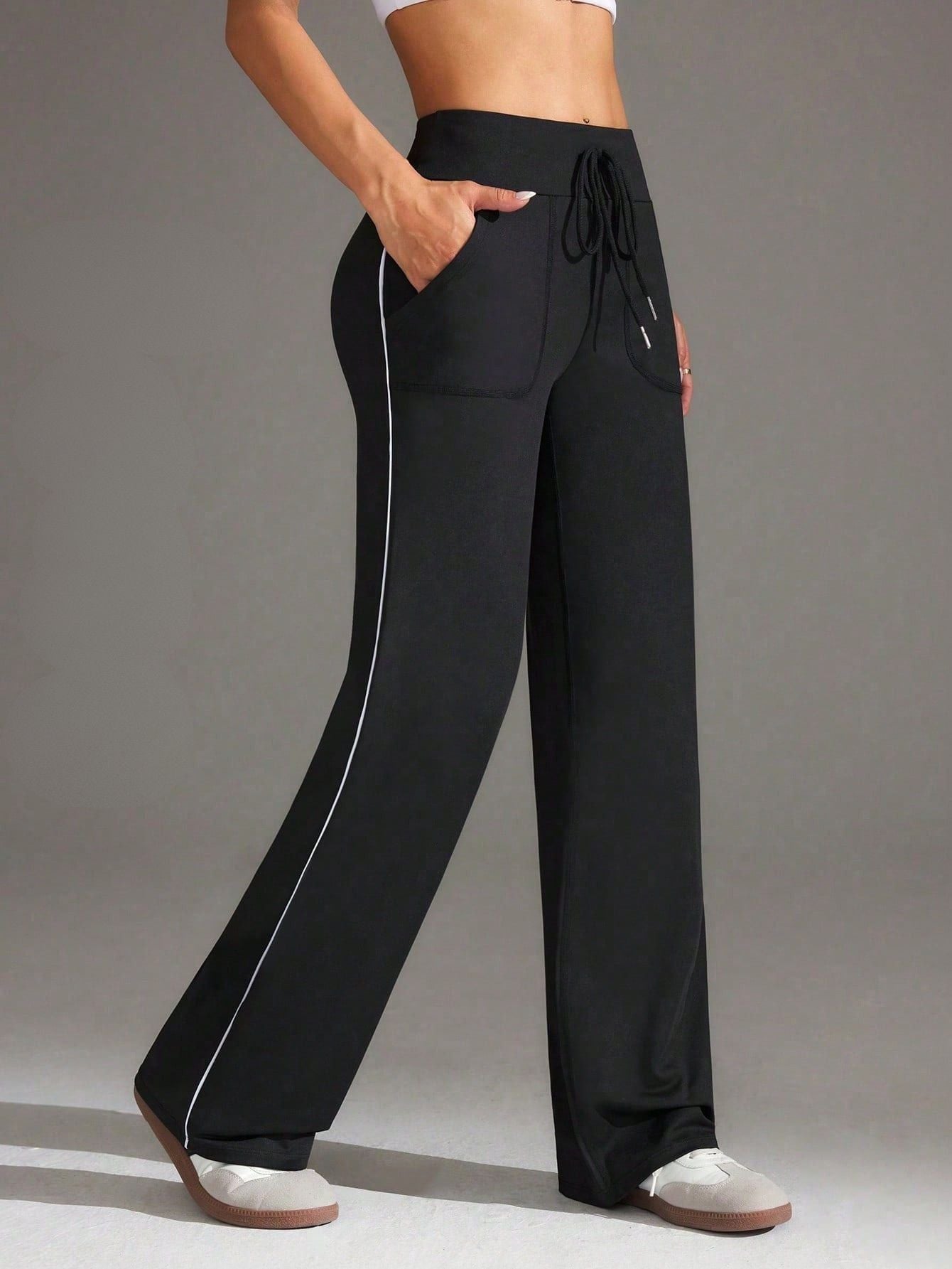 Calça Legging Fitness Reta com Bolsos Laterais e Cós Alto