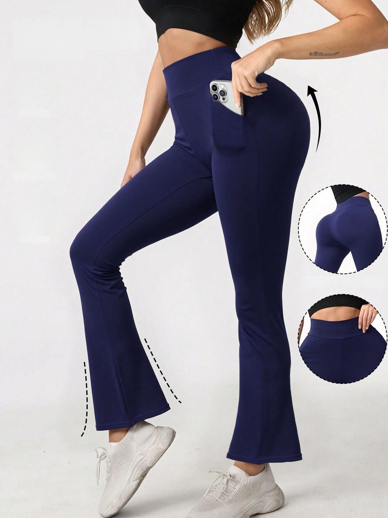 Calça Legging Flare Cintura Alta Com Bolsos Laterais
