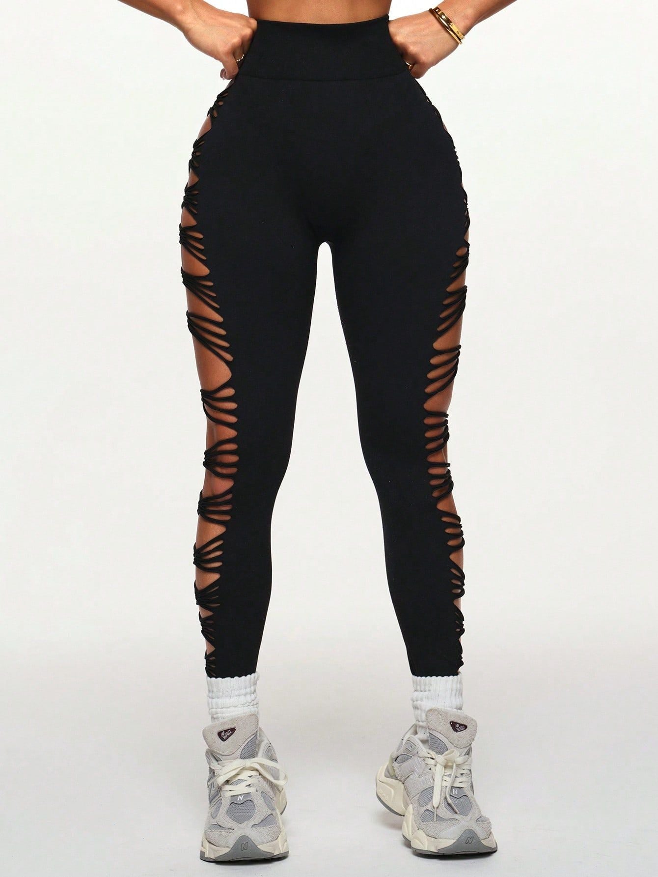 Calça Legging Fashion Com Recortes Cruzados Laterais