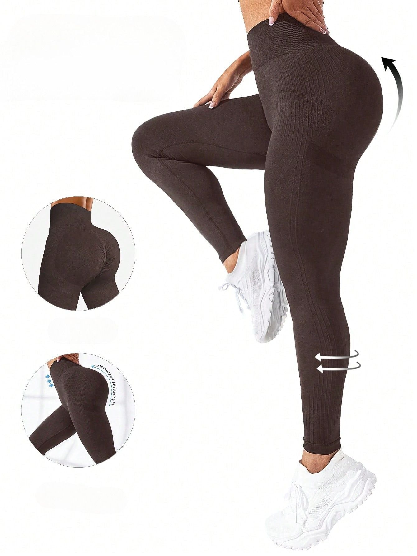Calça Legging Sem Costura Canelada Com Compressão