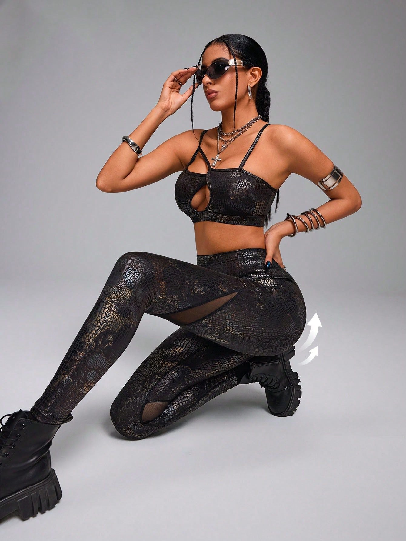 Calça Legging Fitness Couro Fake Textura Animal