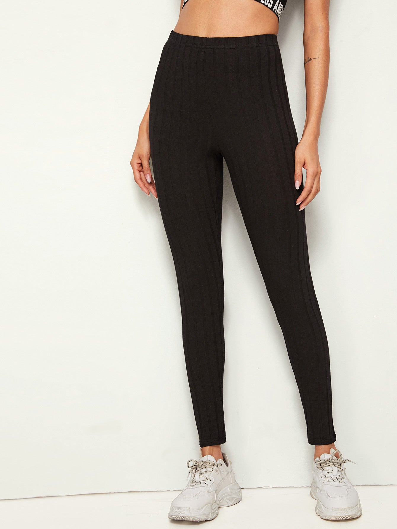 Calça Legging Canelada Cintura Alta Justa