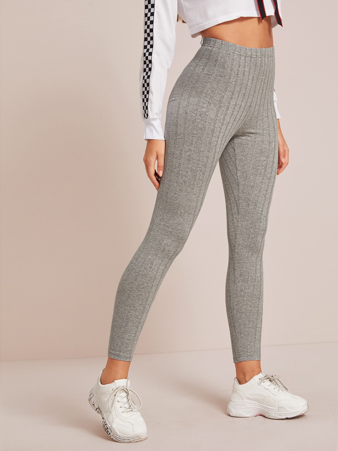 Calça Legging Canelada Cintura Alta Justa