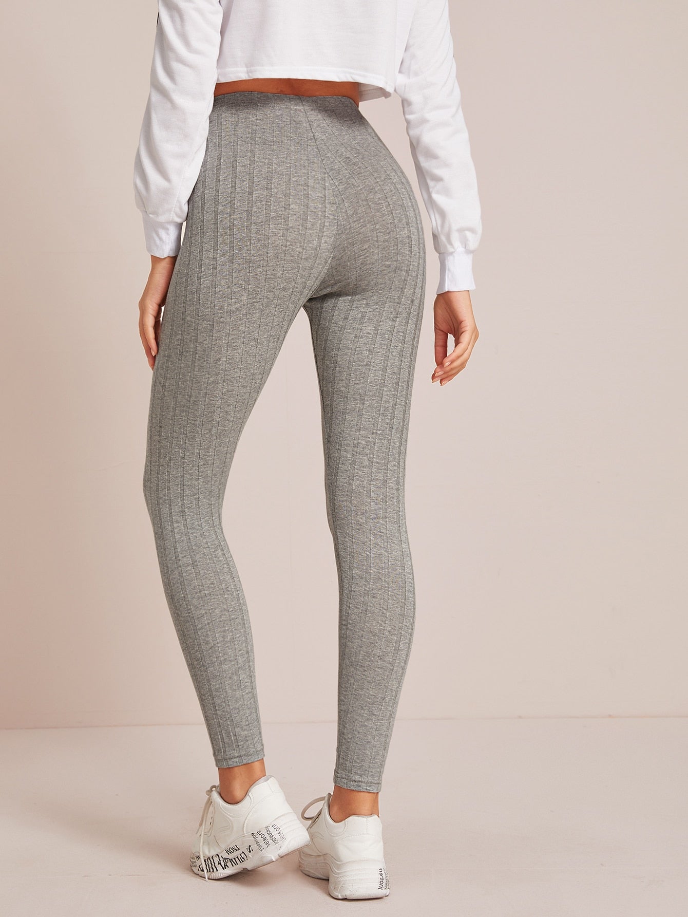 Calça Legging Canelada Cintura Alta Justa