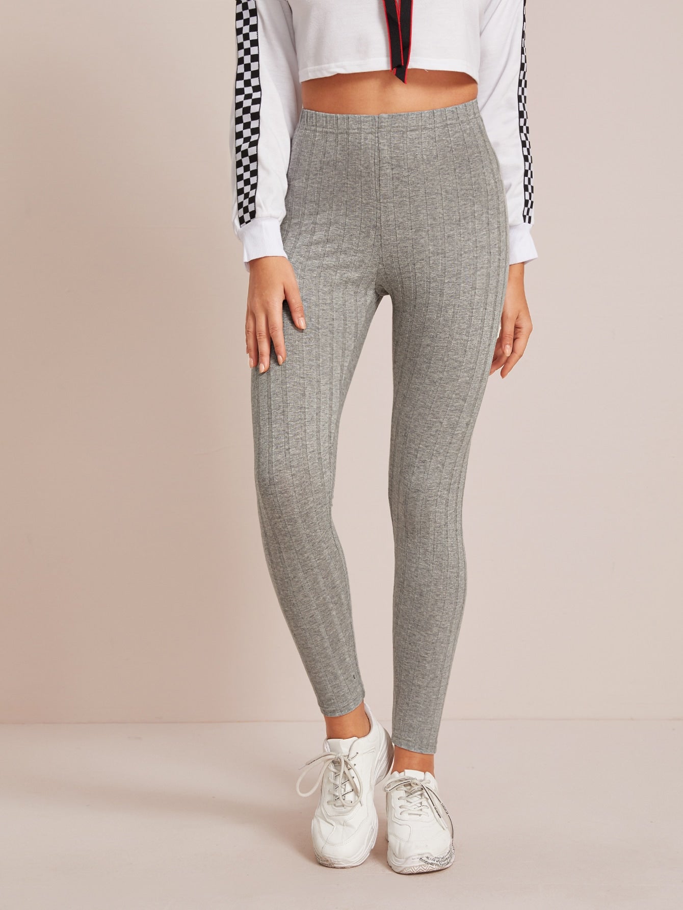 Calça Legging Canelada Cintura Alta Justa
