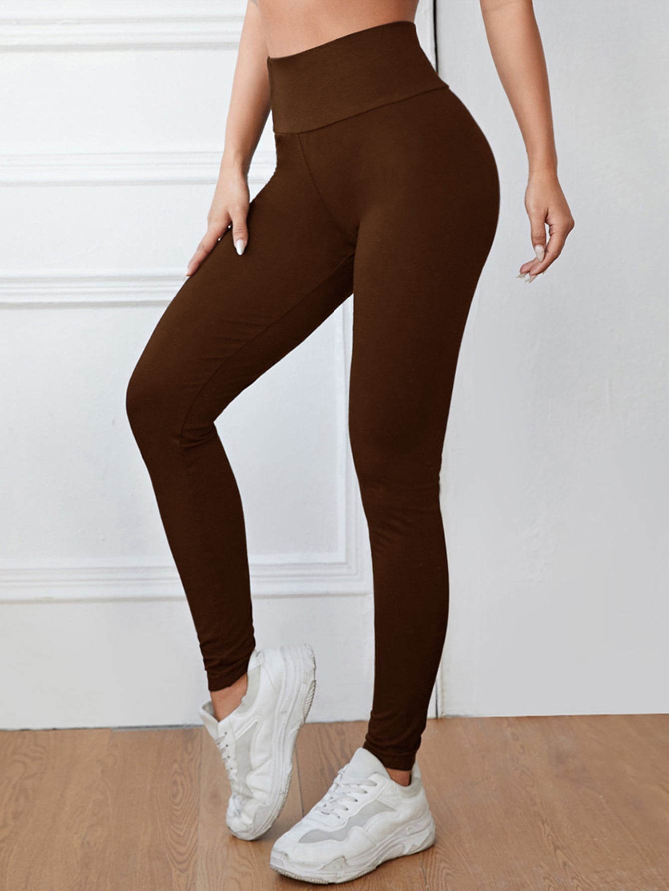 Calça Legging Em Algodão Com Cós Alto Confortável