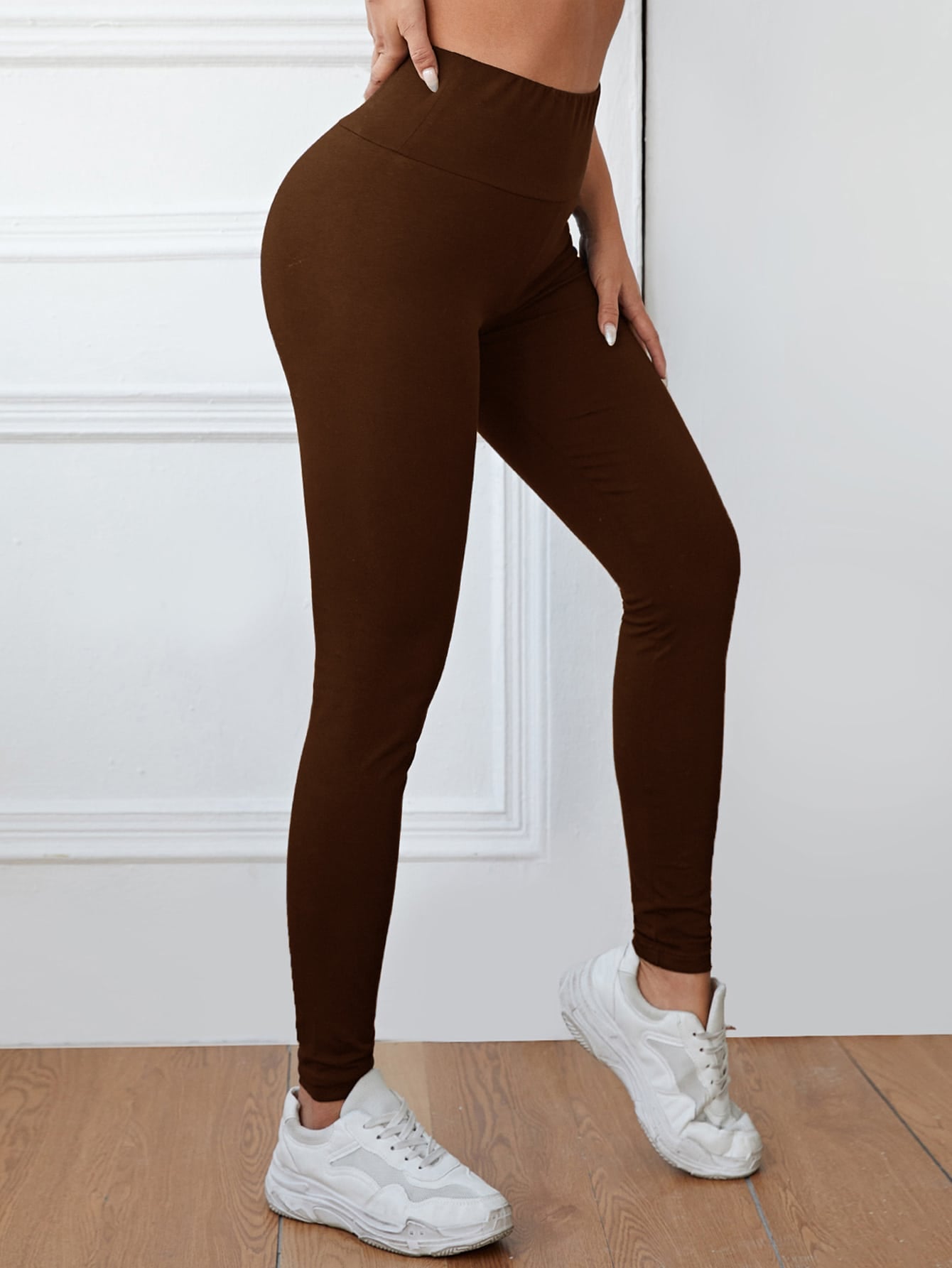 Calça Legging Em Algodão Com Cós Alto Confortável