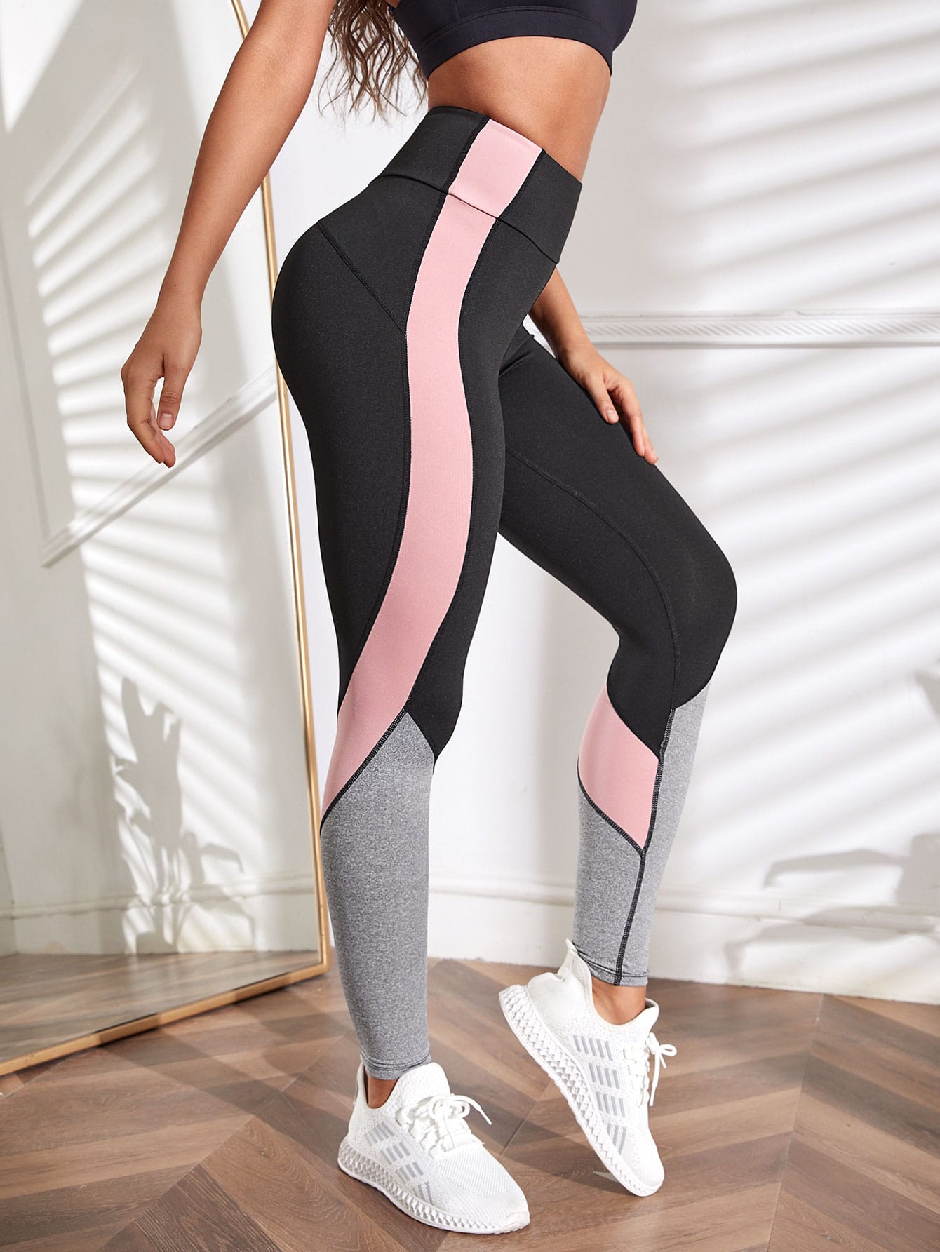 Calça Legging Feminina Cintura Alta Recortes Coloridos
