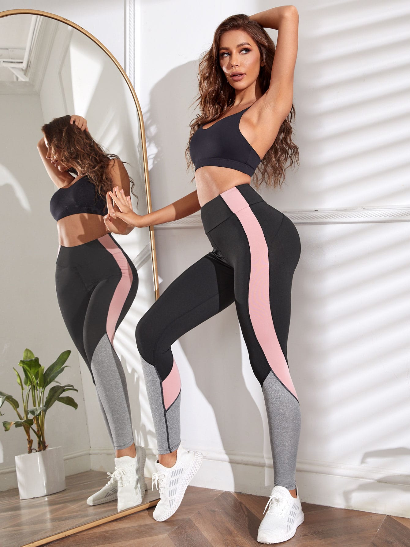 Calça Legging Feminina Cintura Alta Recortes Coloridos