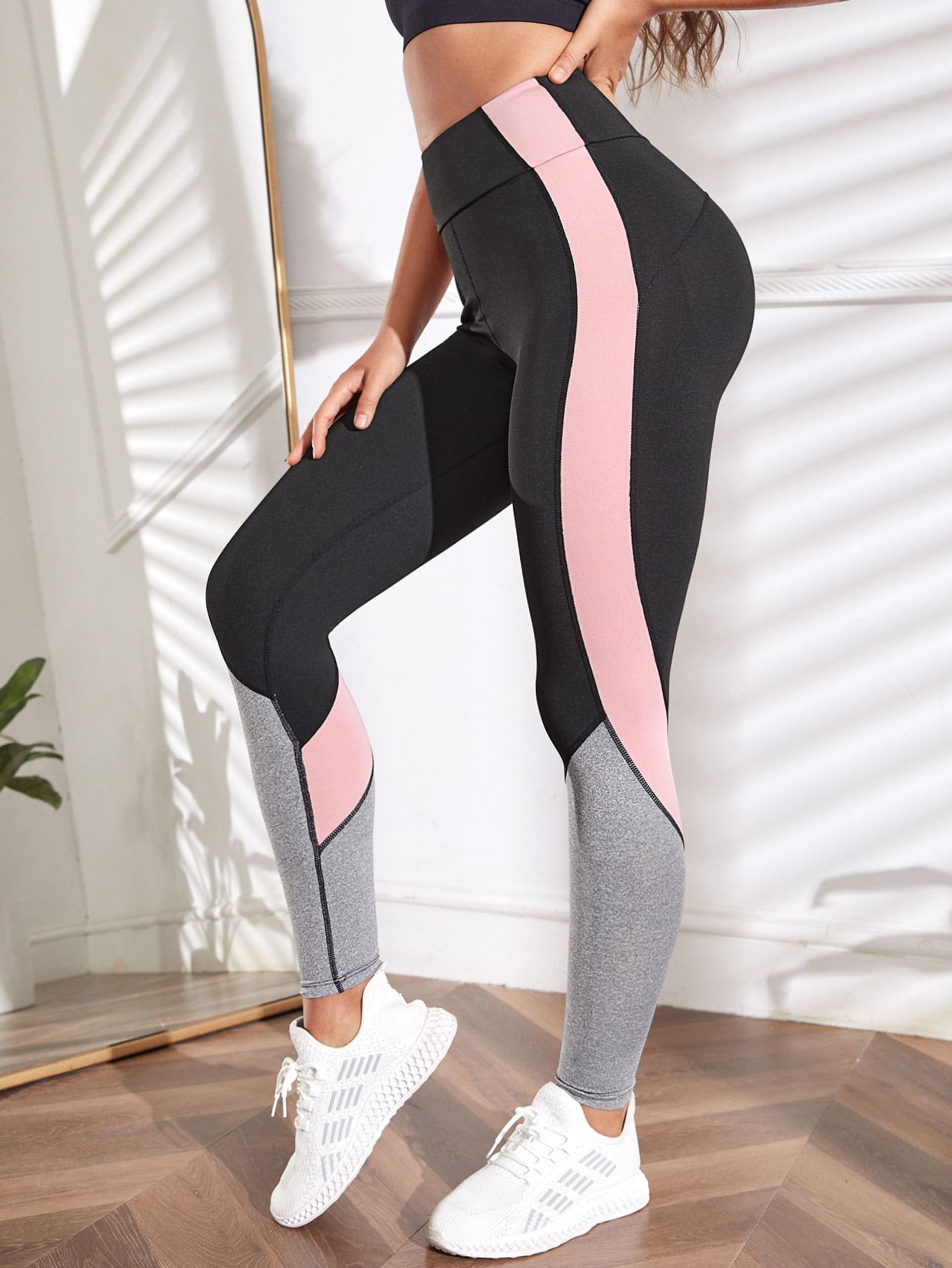Calça Legging Feminina Cintura Alta Recortes Coloridos