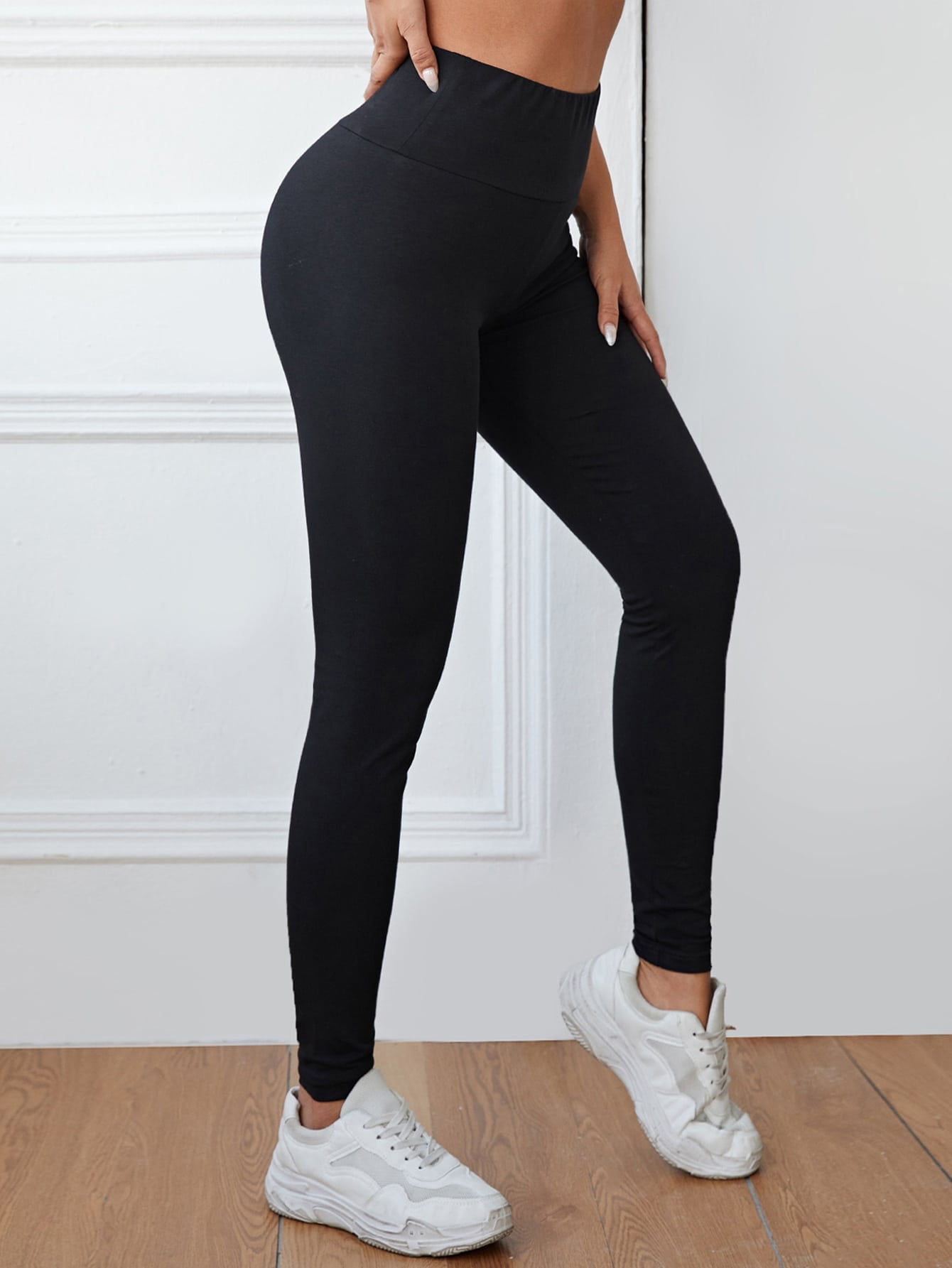 Calça Legging Em Algodão Com Cós Alto Confortável