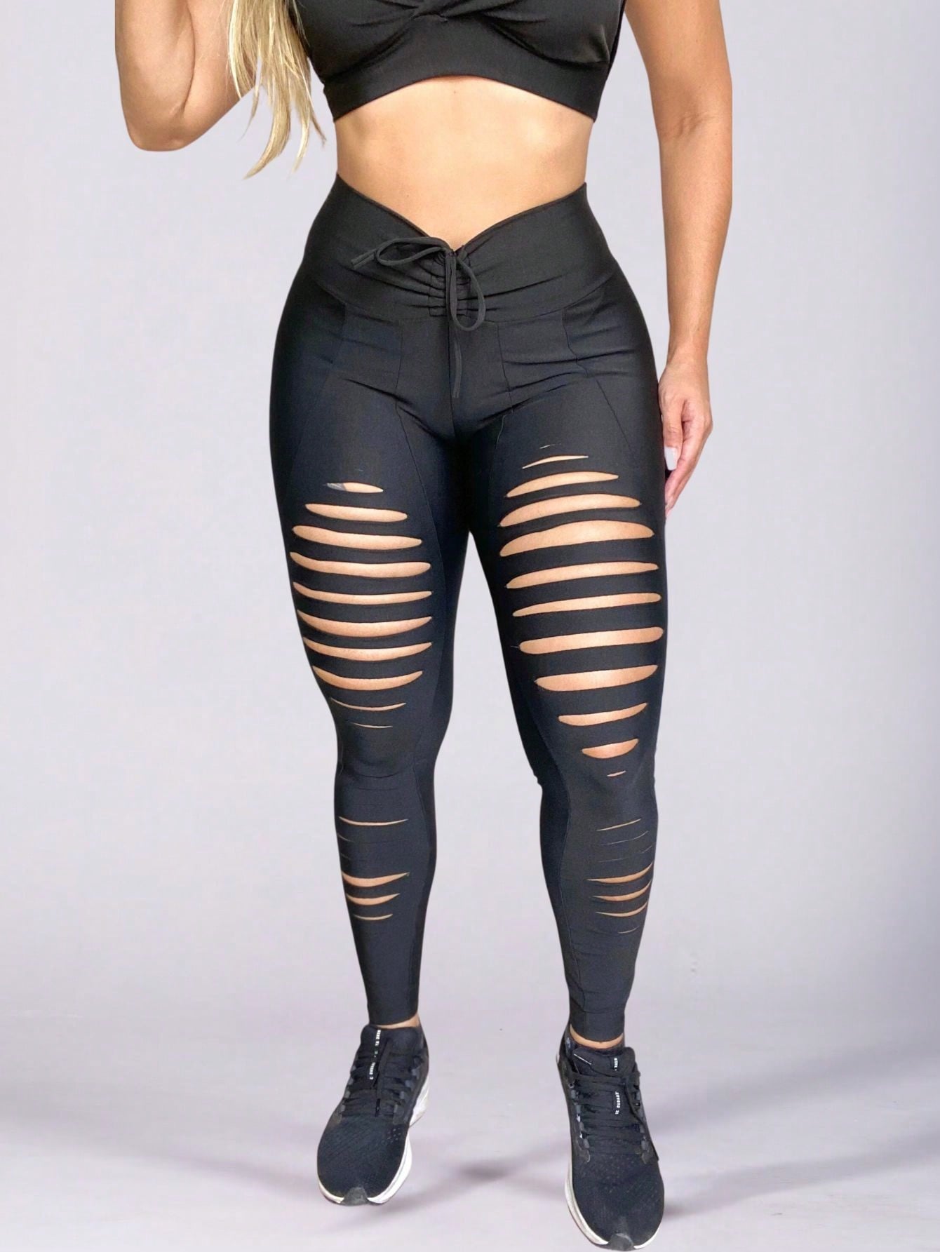 Calça Legging Fashion Cintura Alta Recortes Frontal