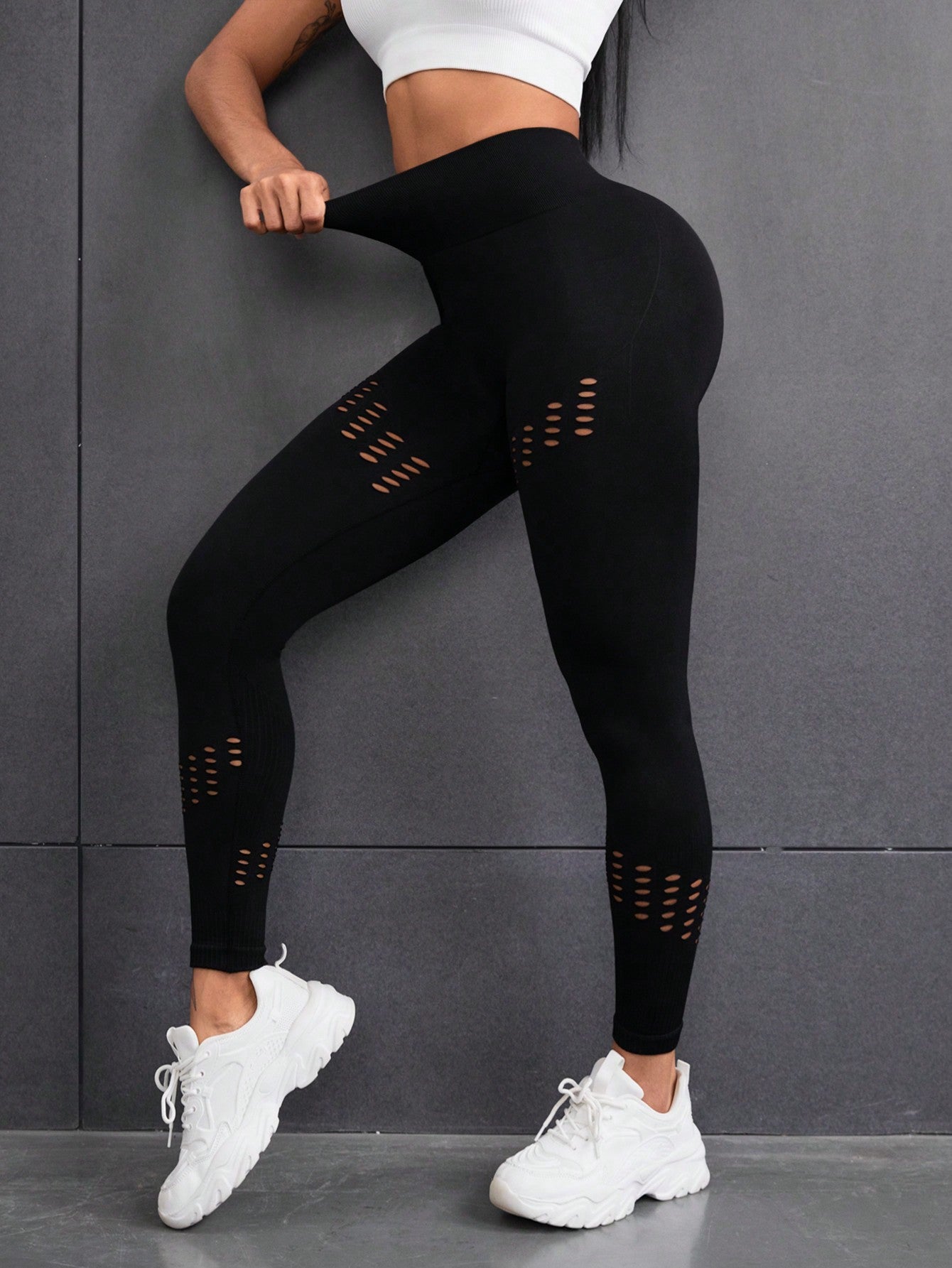 Calça Legging Seamless Cintura Alta Com Recortes Vazados
