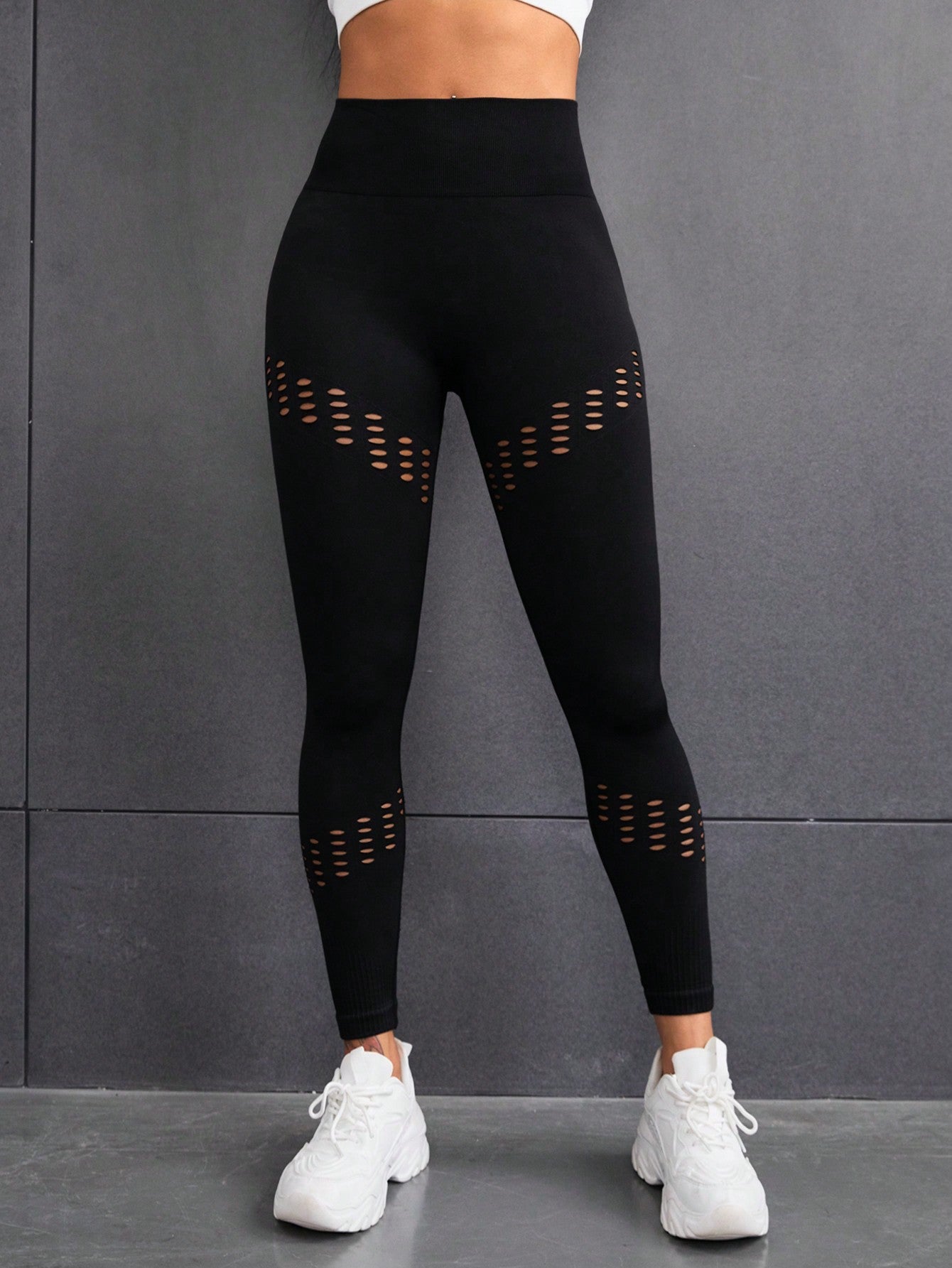 Calça Legging Seamless Cintura Alta Com Recortes Vazados