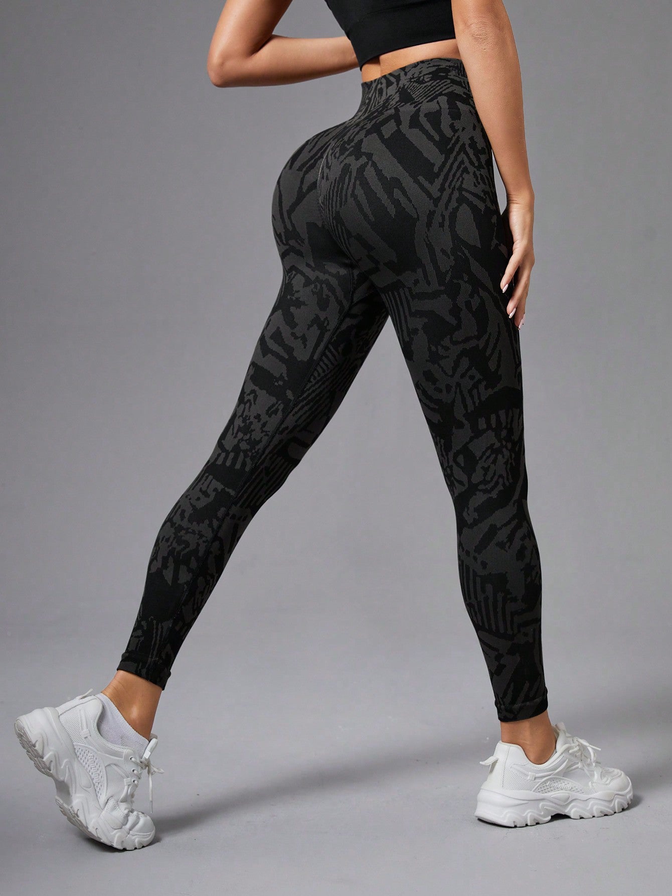 Calça Legging Cintura Alta Estampa Abstrata Sem Costura