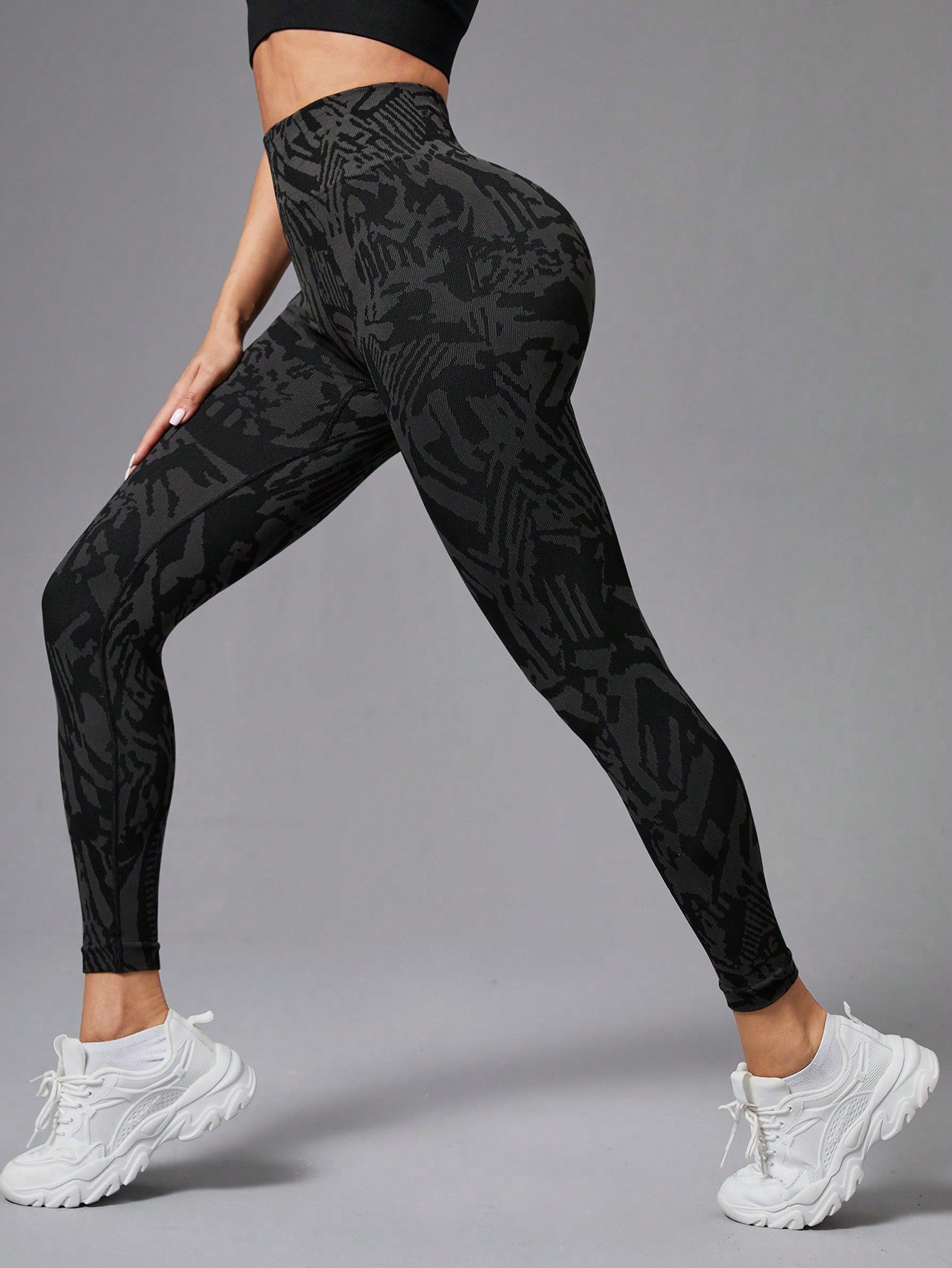 Calça Legging Cintura Alta Estampa Abstrata Sem Costura