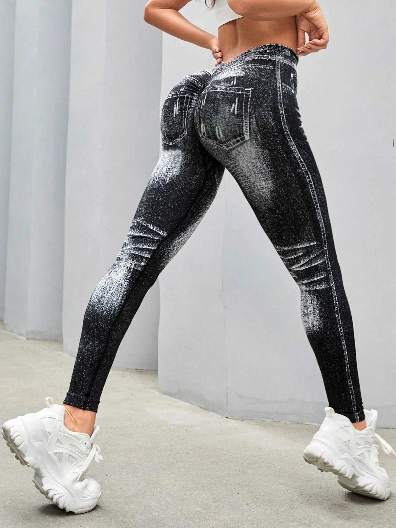 Calça Legging Fashion Estilo Jeans Lavagem Estonada