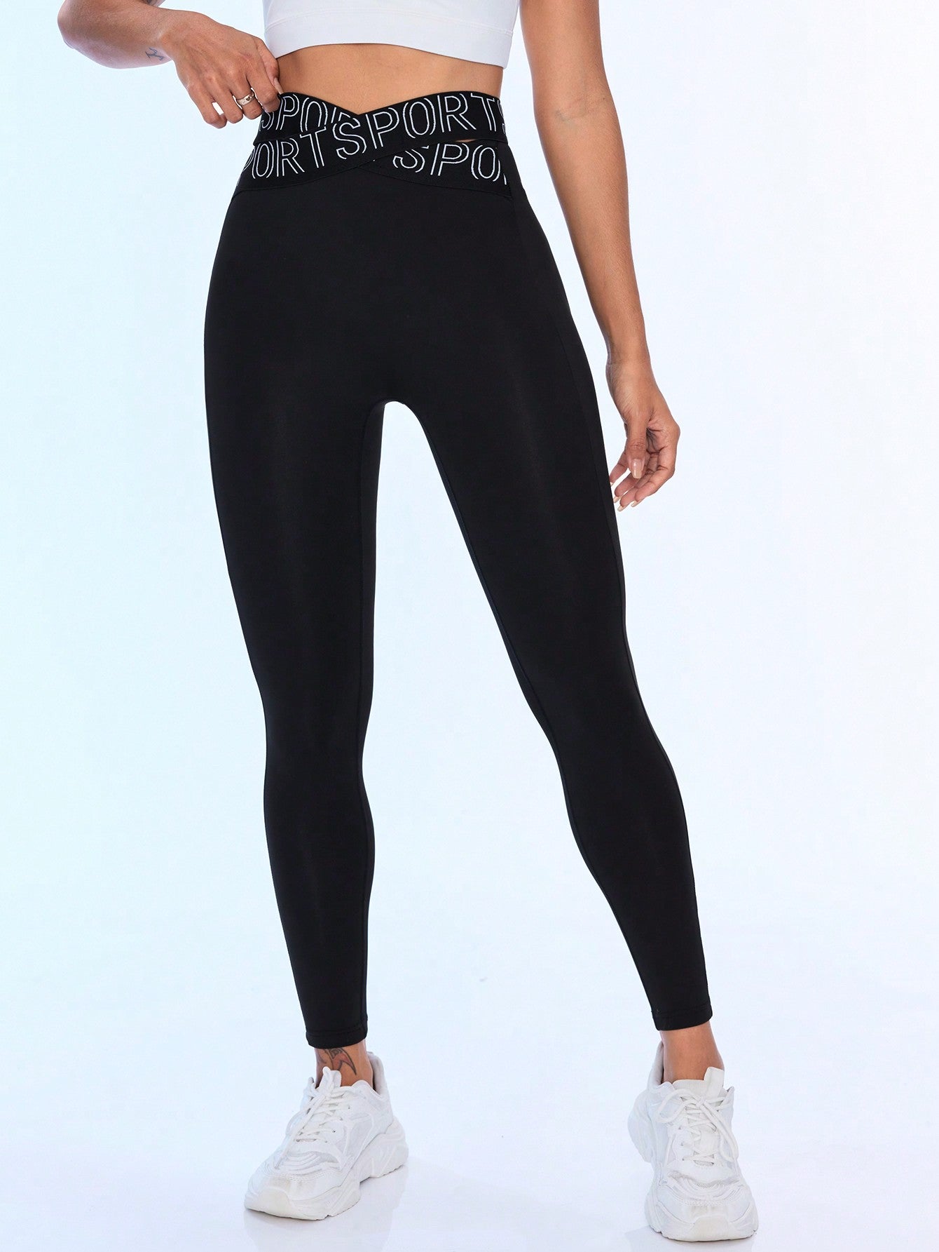 Calça Legging Básica Cintura Alta Com Cós Estampado