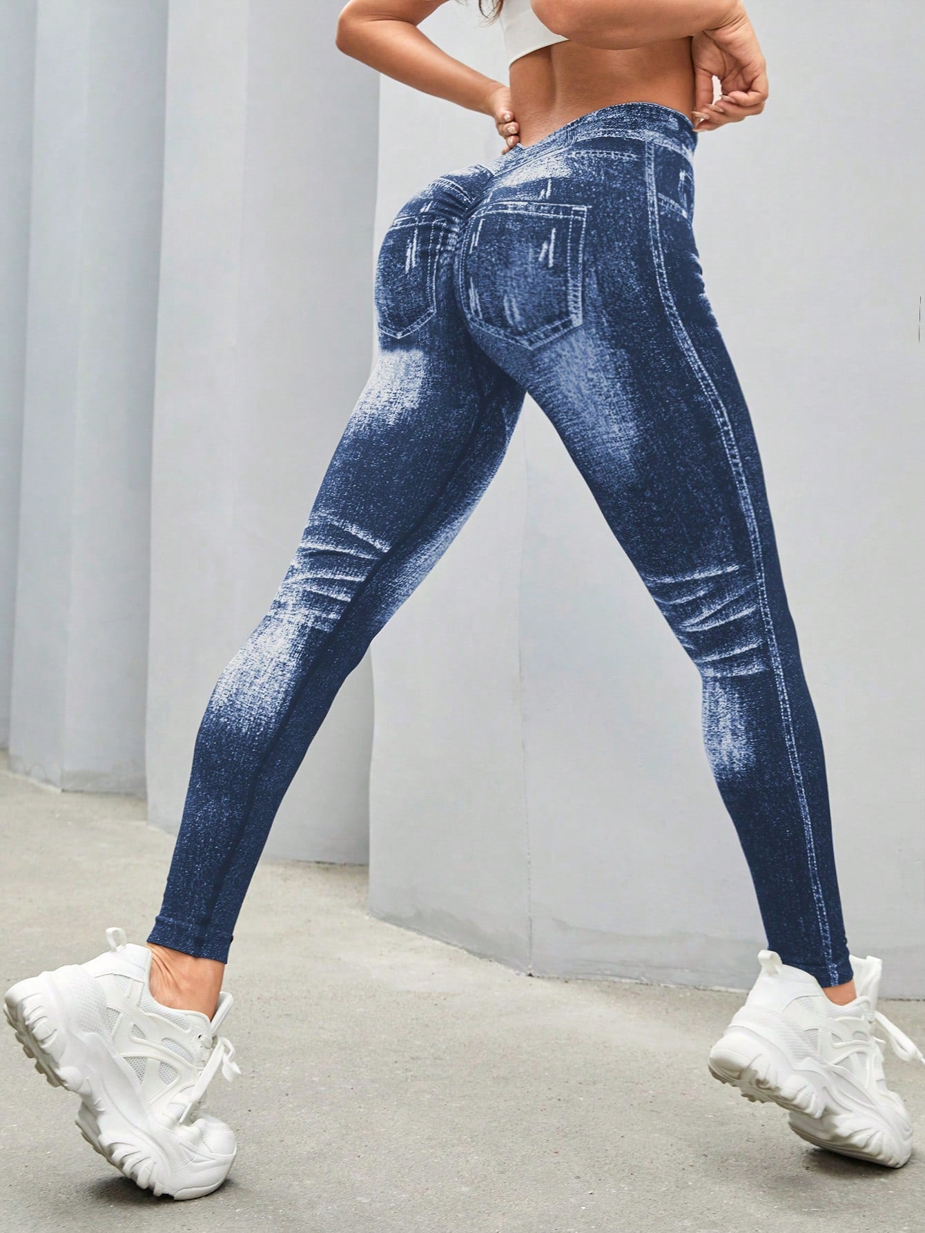 Calça Legging Fashion Estilo Jeans Lavagem Estonada