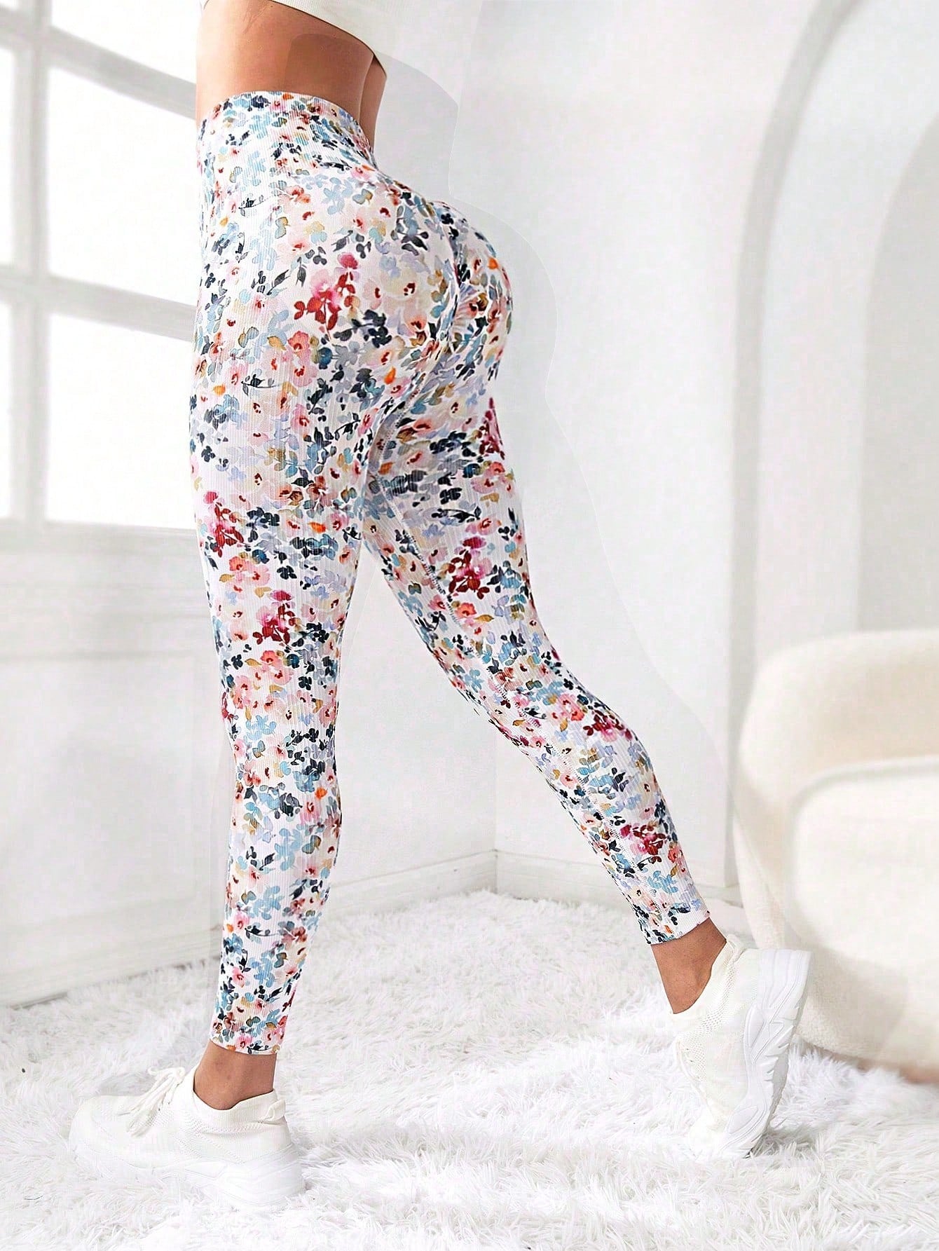 Calça Legging Estampada Floral Sem Costura Confortável