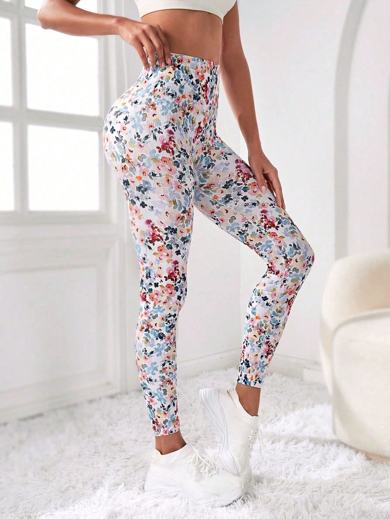 Calça Legging Estampada Floral Sem Costura Confortável