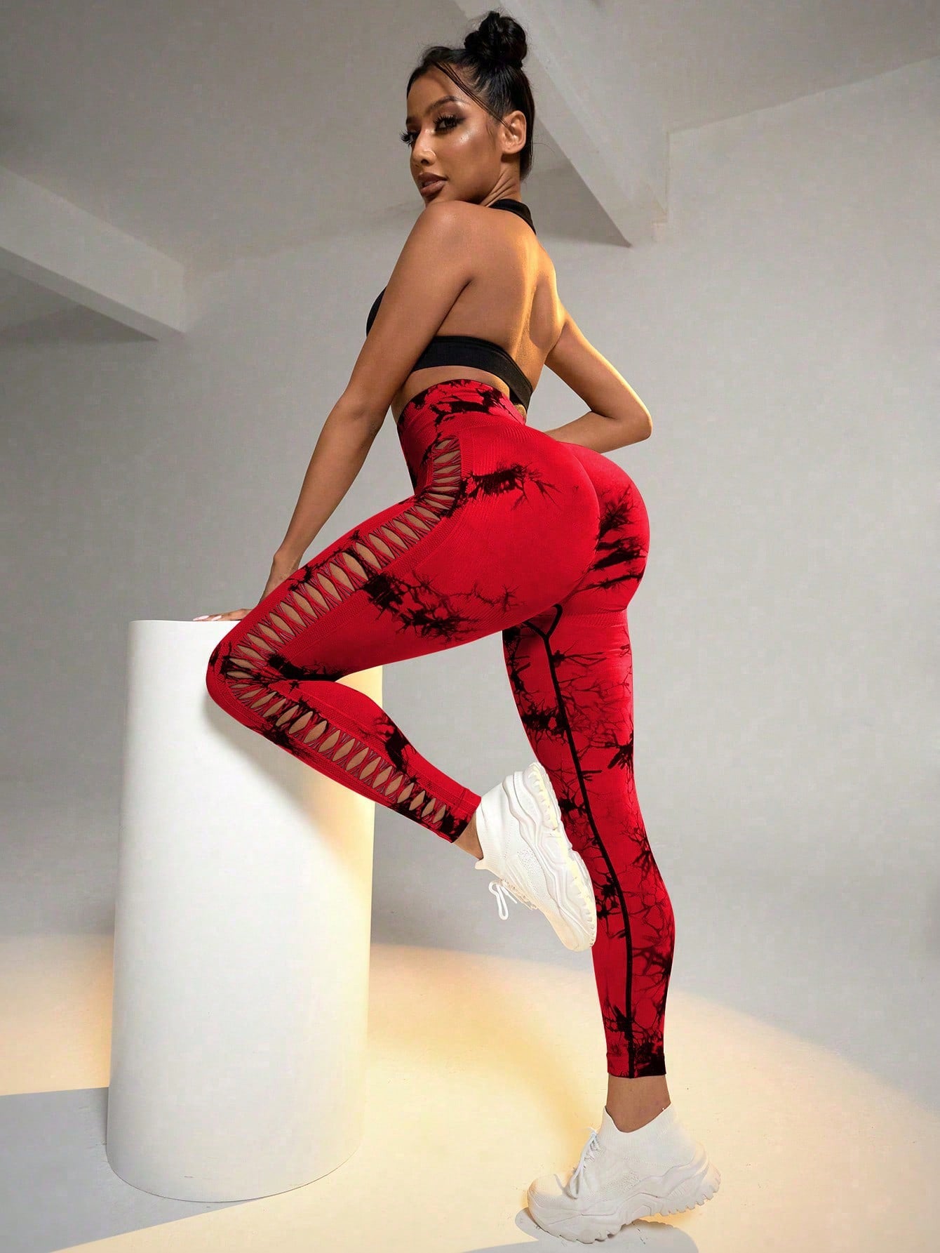 Calça Legging Fashion Tie Dye Com Recortes Laterais