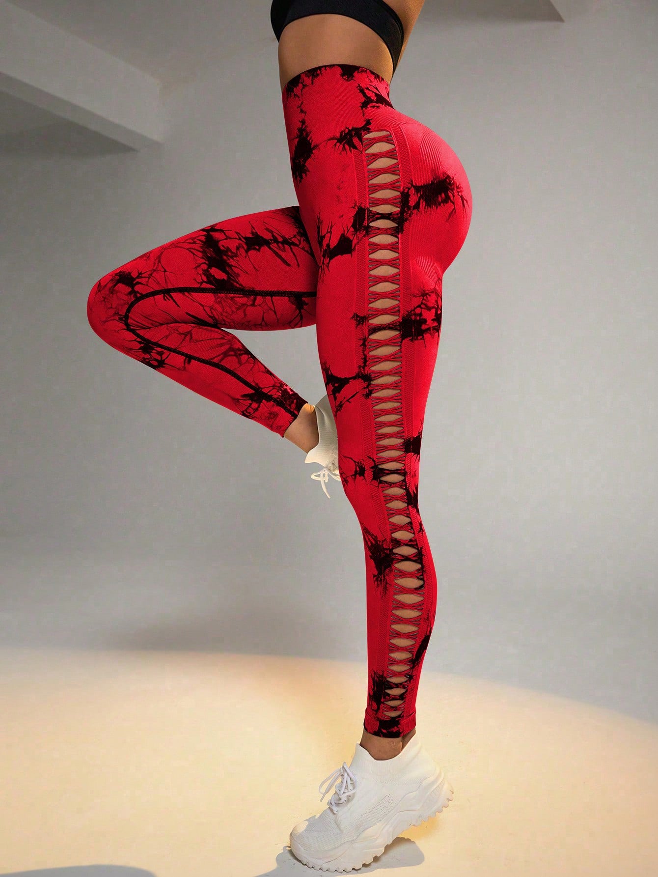 Calça Legging Fashion Tie Dye Com Recortes Laterais