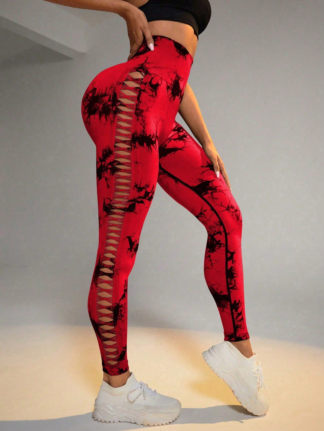 Calça Legging Fashion Tie Dye Com Recortes Laterais