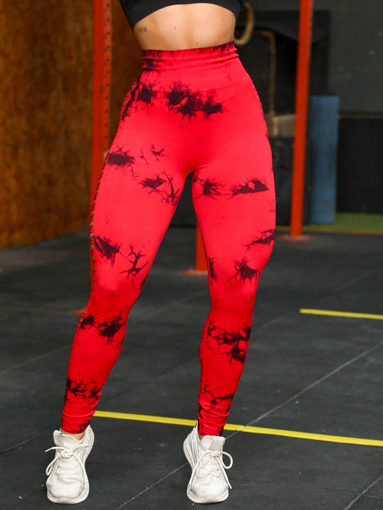 Calça Legging Fashion Tie Dye Recortes Laterais
