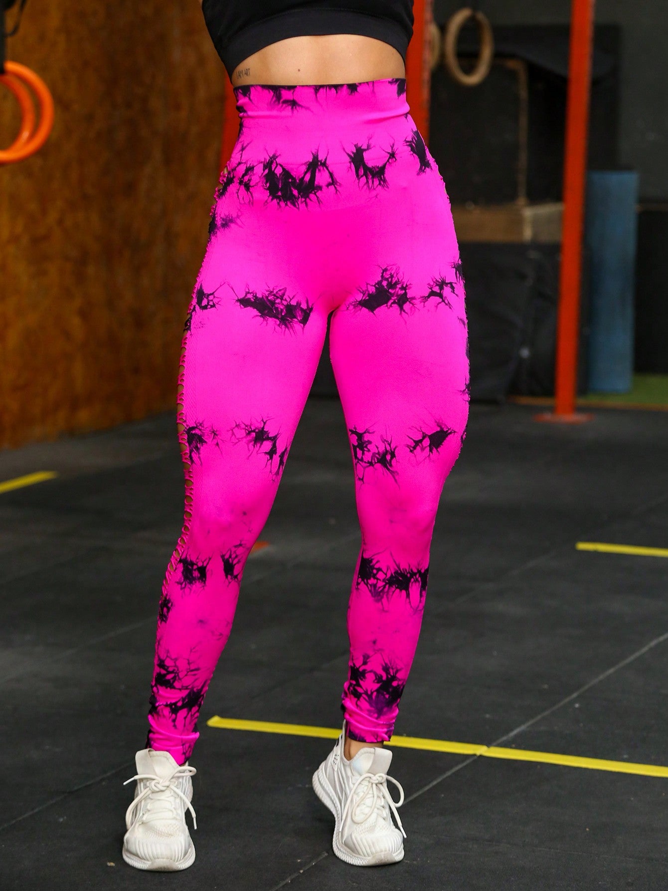 Calça Legging Fashion Tie Dye Recortes Laterais