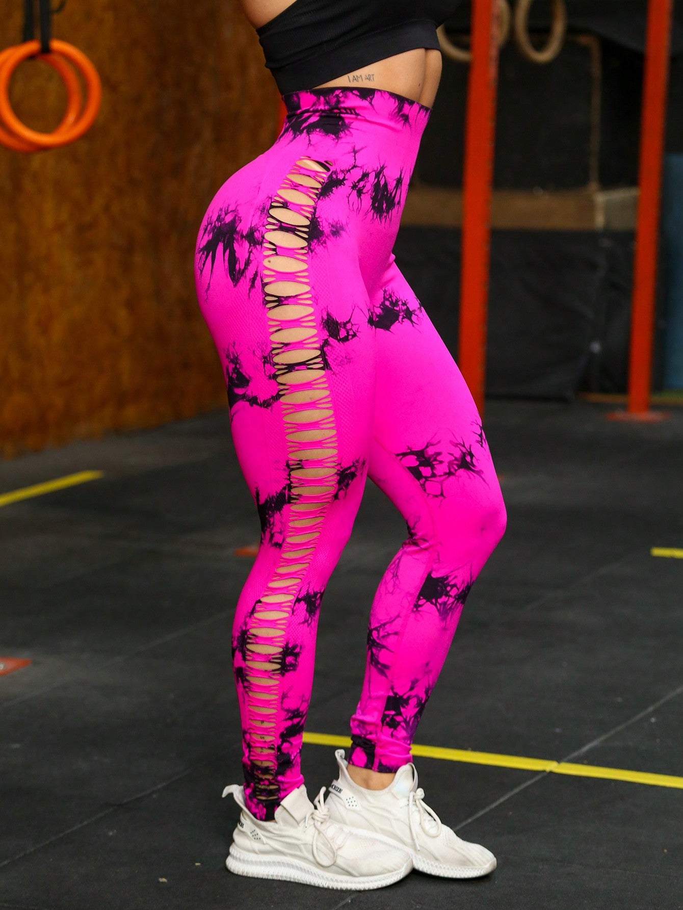 Calça Legging Fashion Tie Dye Recortes Laterais