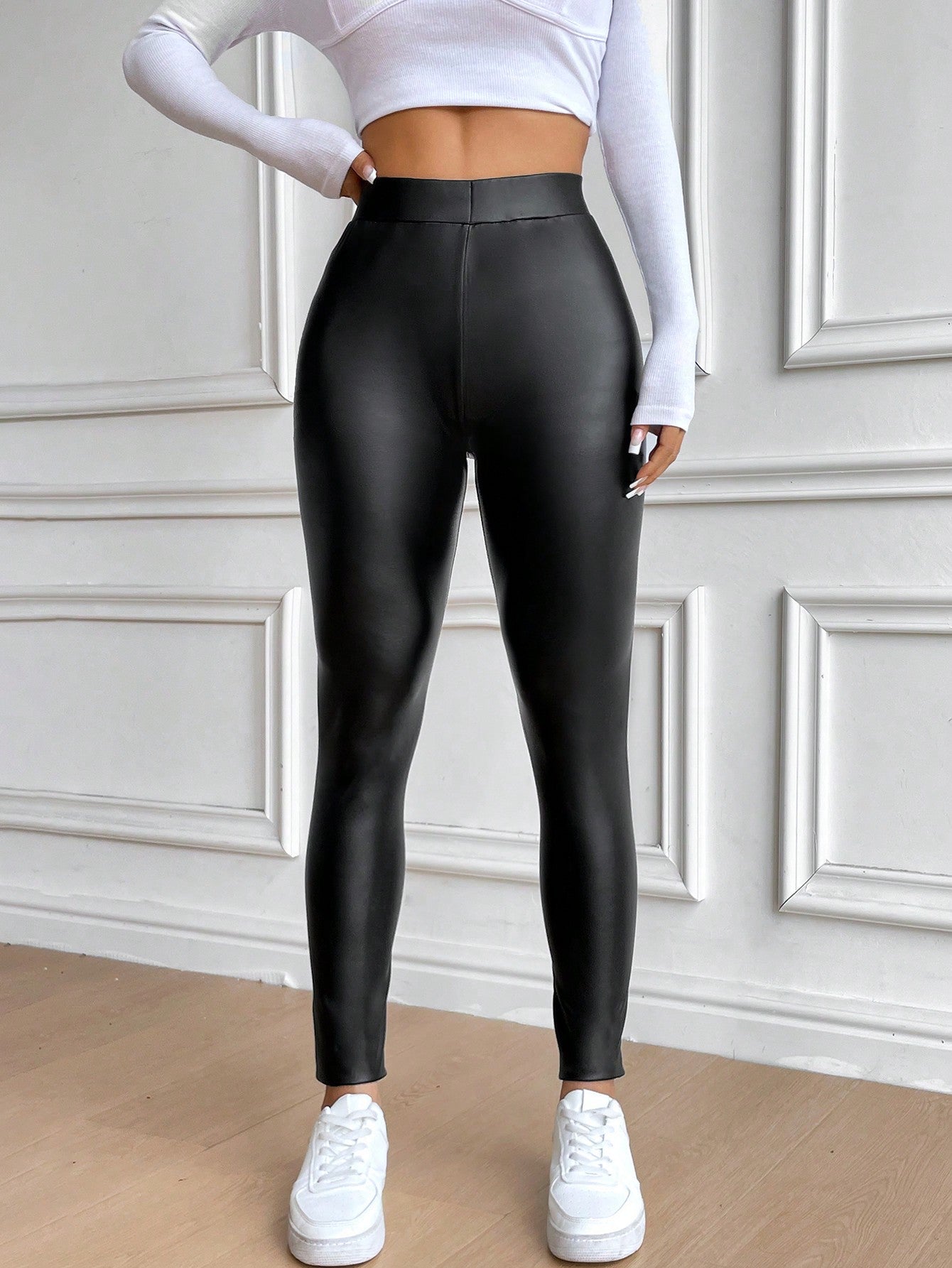 Calça Legging Cirrê Brilhoso Cintura Alta Ajustável