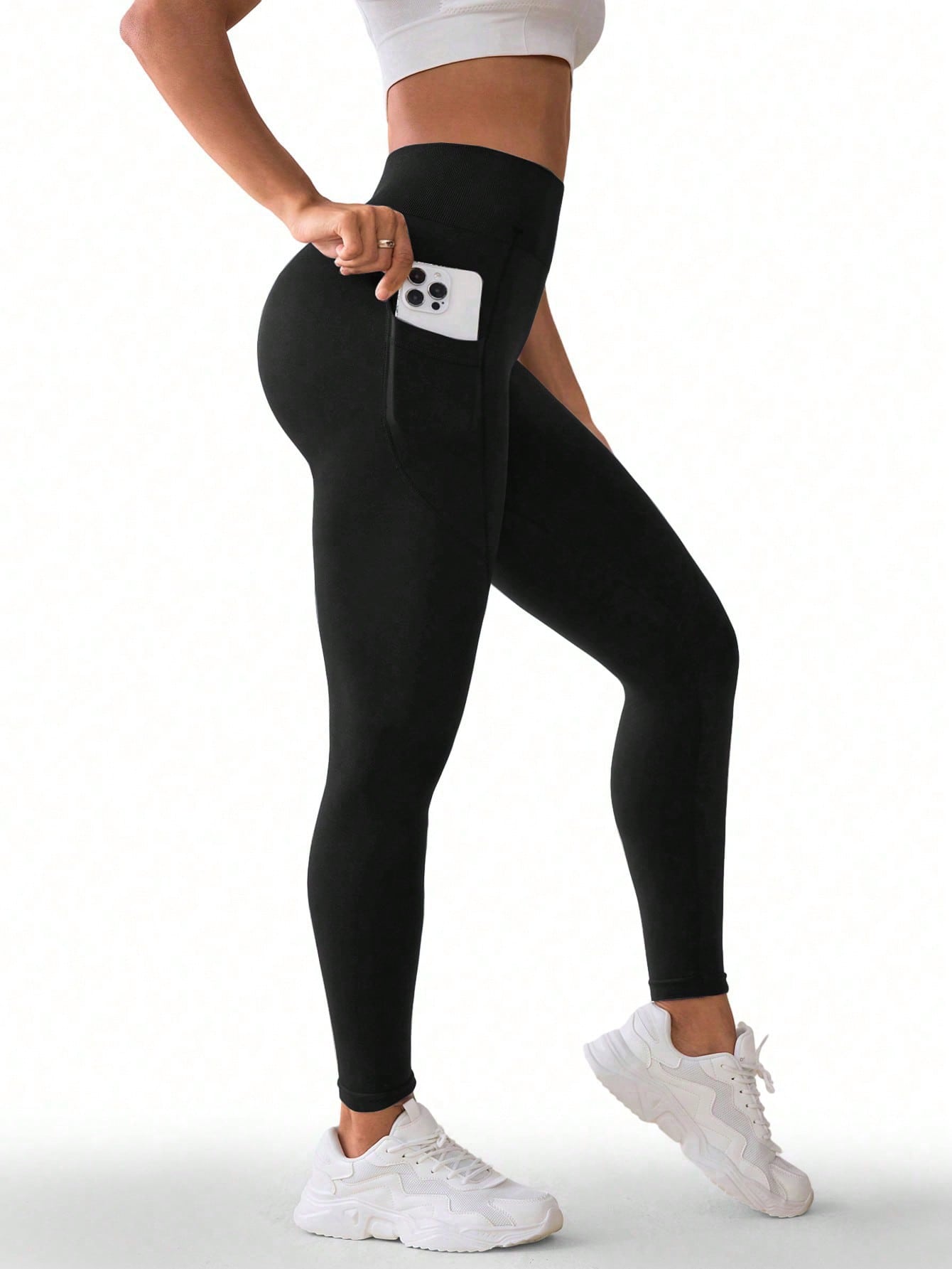 Calça Legging Seamless Cintura Alta Com Bolsos